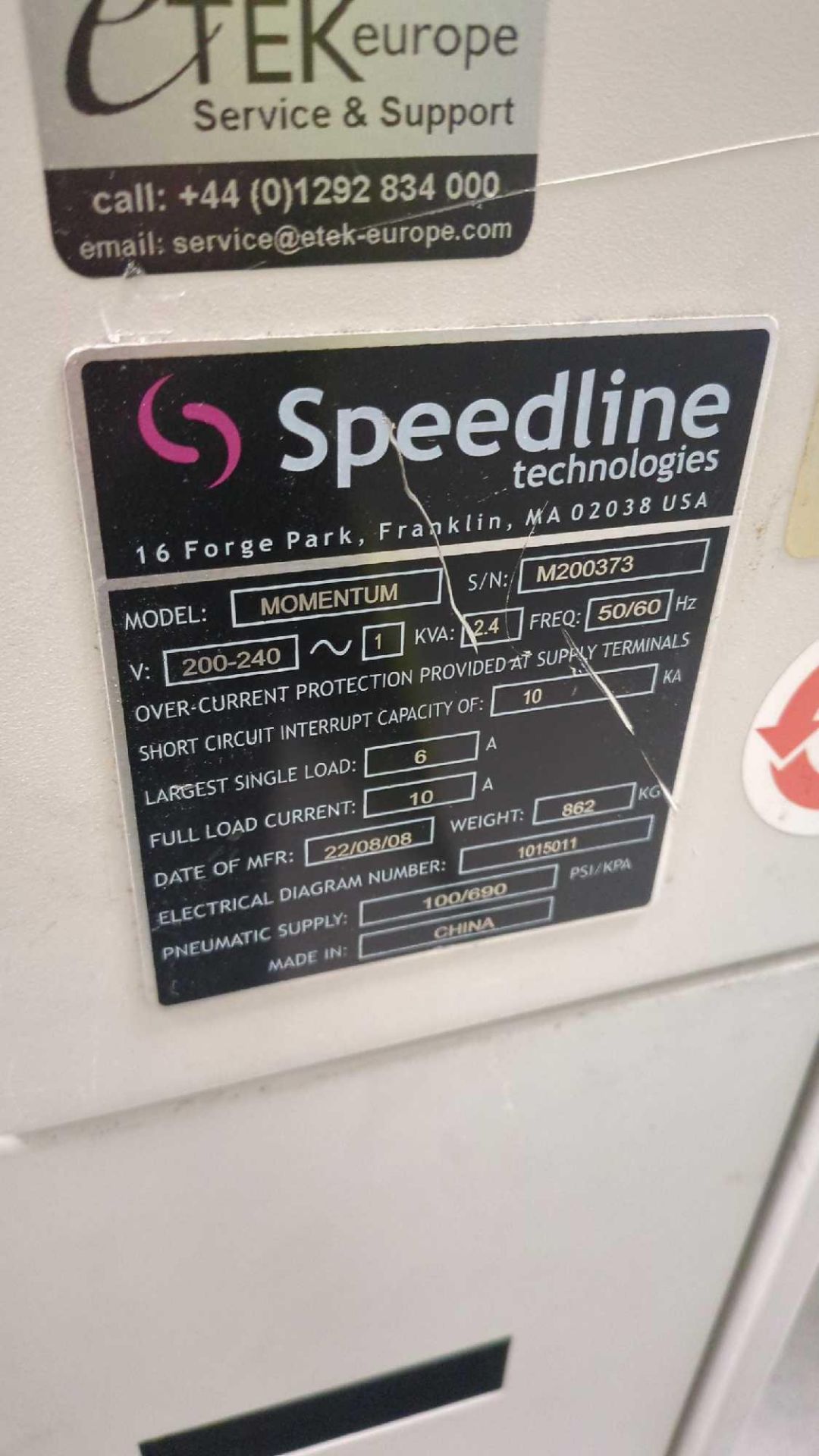 Speedline, MPM Momentum, Screen Printer with Airex Air Con Unit - Image 2 of 2