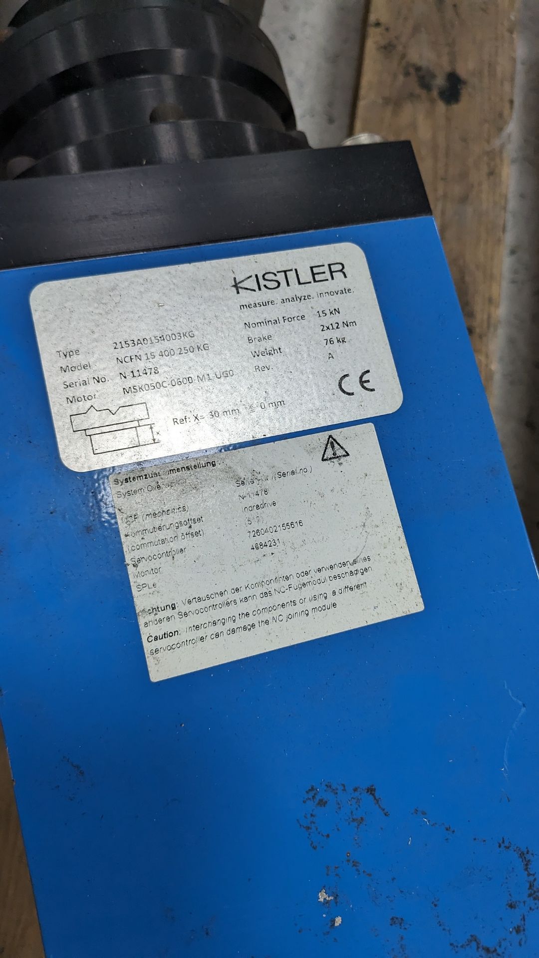 Pallet containging a Kistler electromechanical joining module NCFN 15 400 250 KG and associated Kist - Image 3 of 4