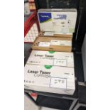 2 boxes of printer cartridges 3 boxes of laser toner cartridges