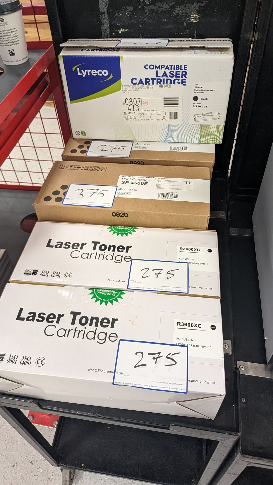 2 boxes of printer cartridges 3 boxes of laser toner cartridges