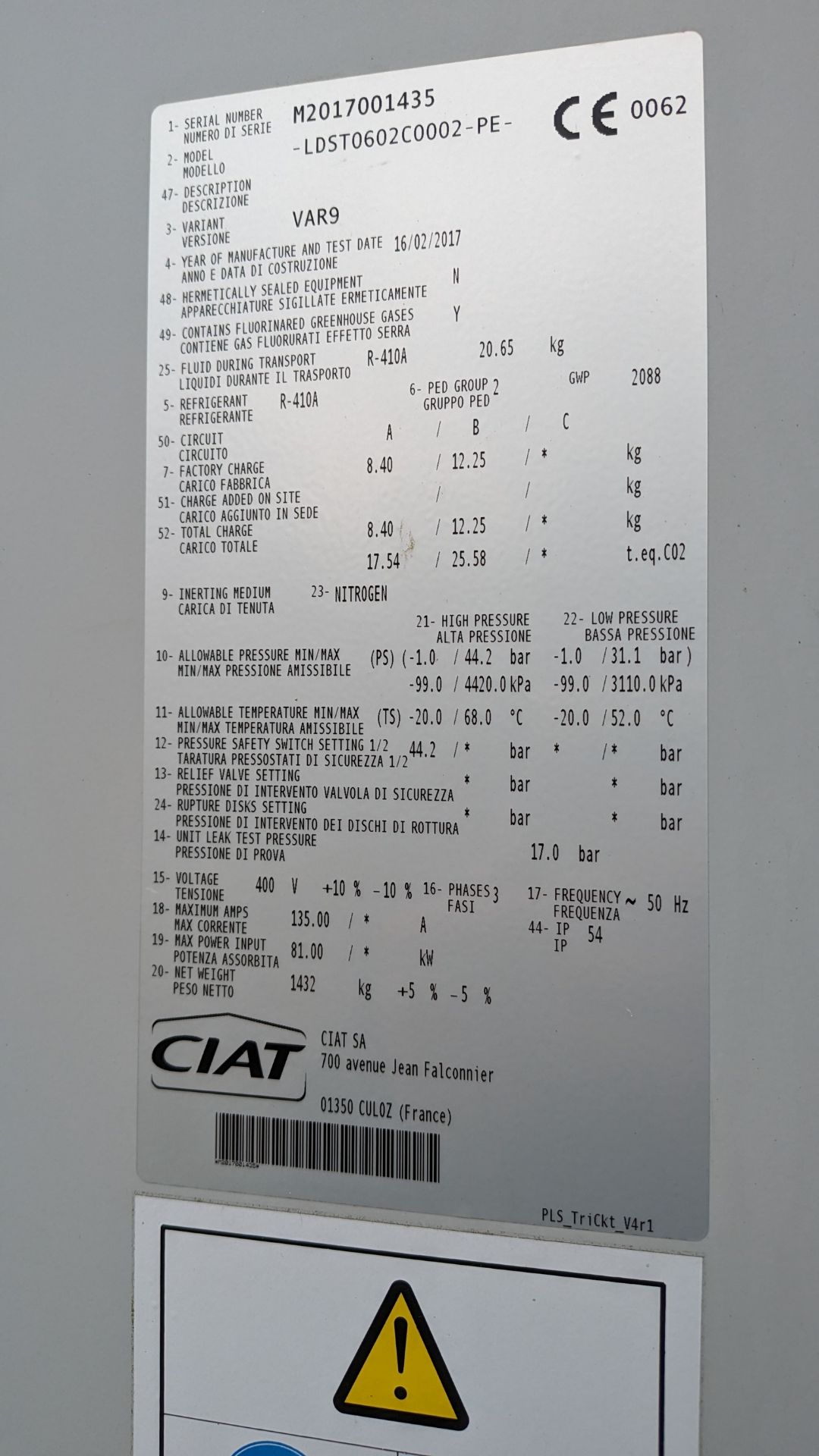 Ciat, LDST0602C0002PE, Chiller Unit - Image 2 of 2