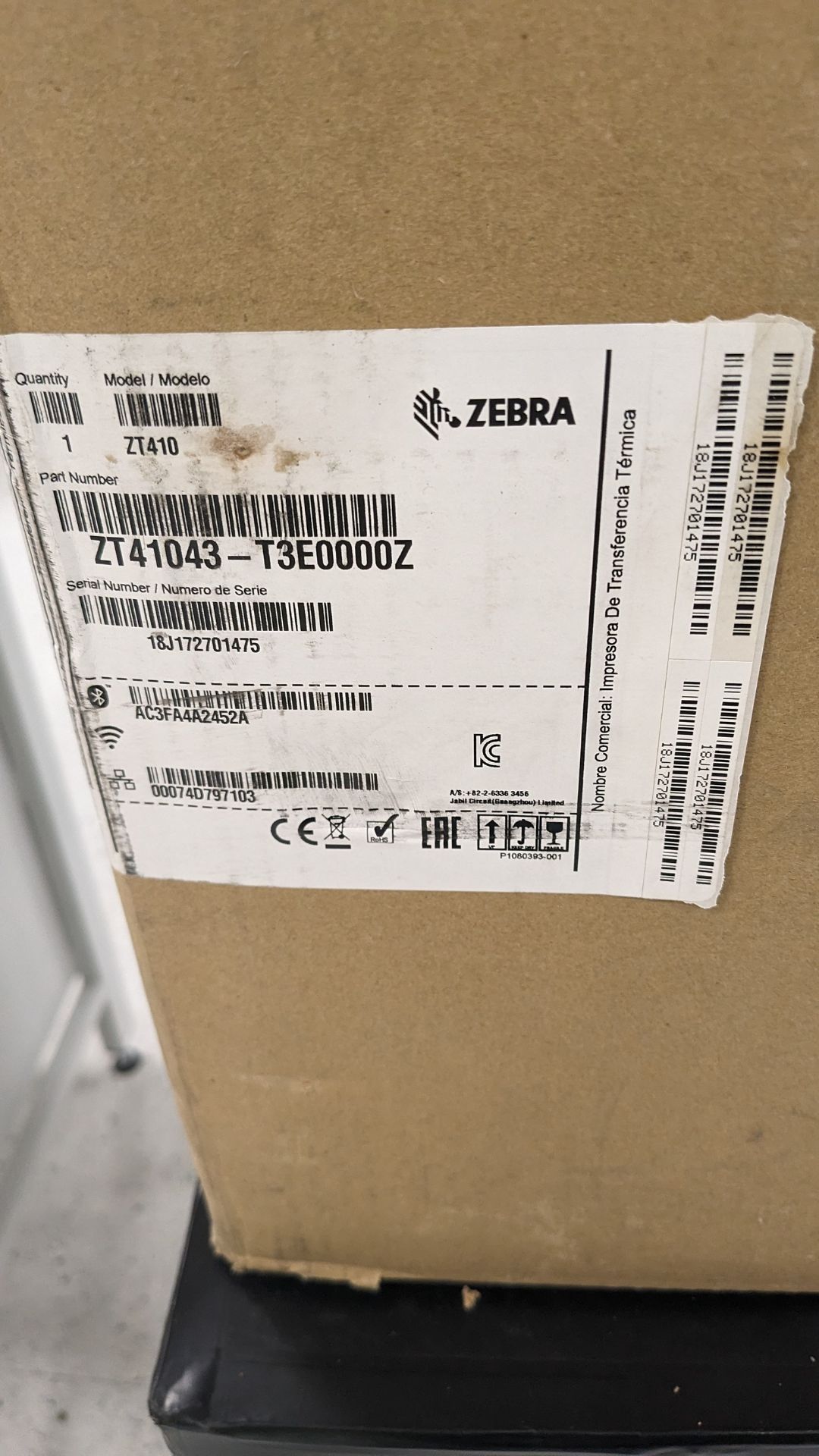 Zebra ZT400 Standard label printer in box Serial number 18J172701475 - Image 2 of 2