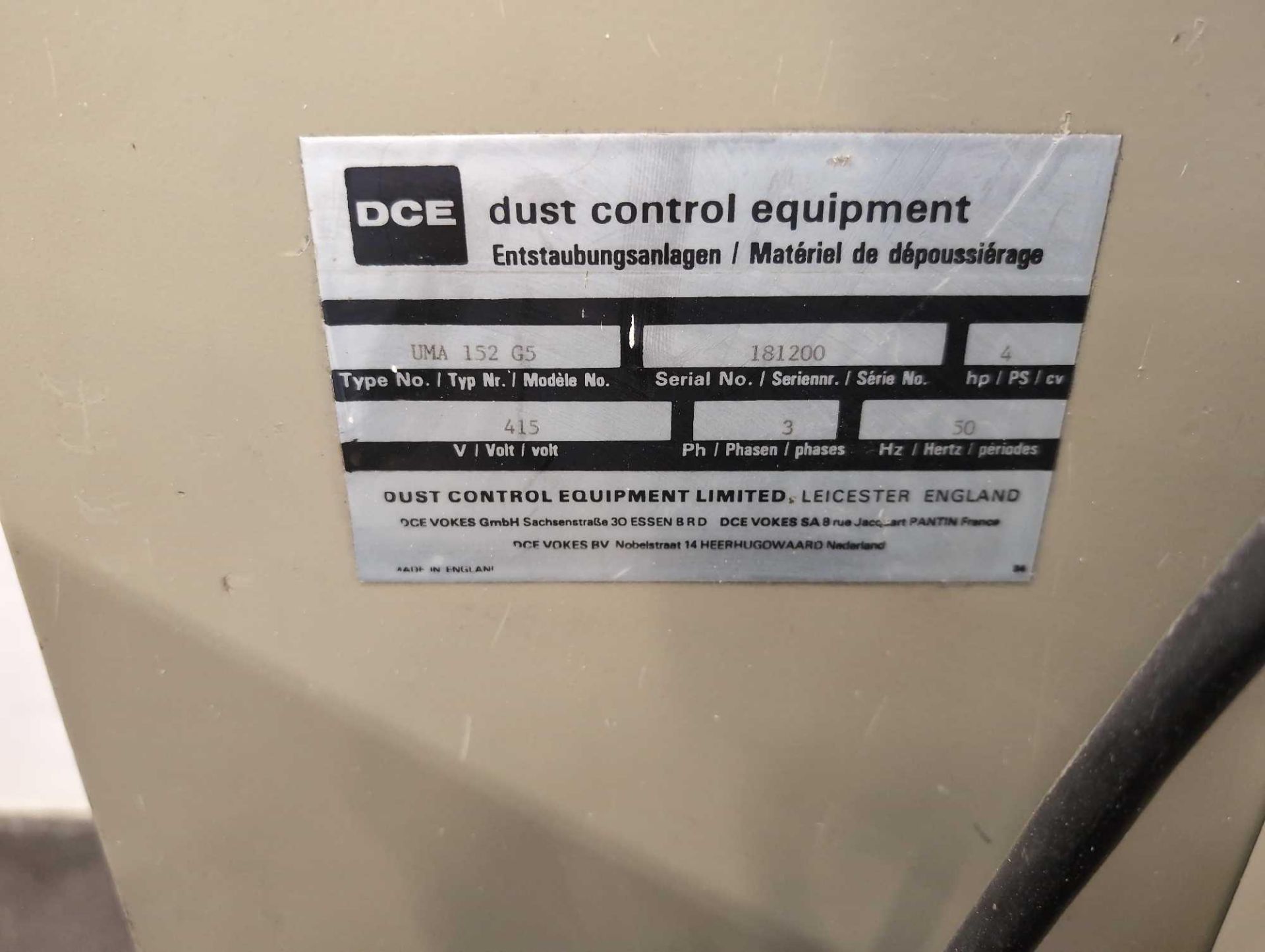 1: DCE, UMA 152 G5, S.Bag Dust Extraction, Serial Number: 181200 - Image 3 of 4