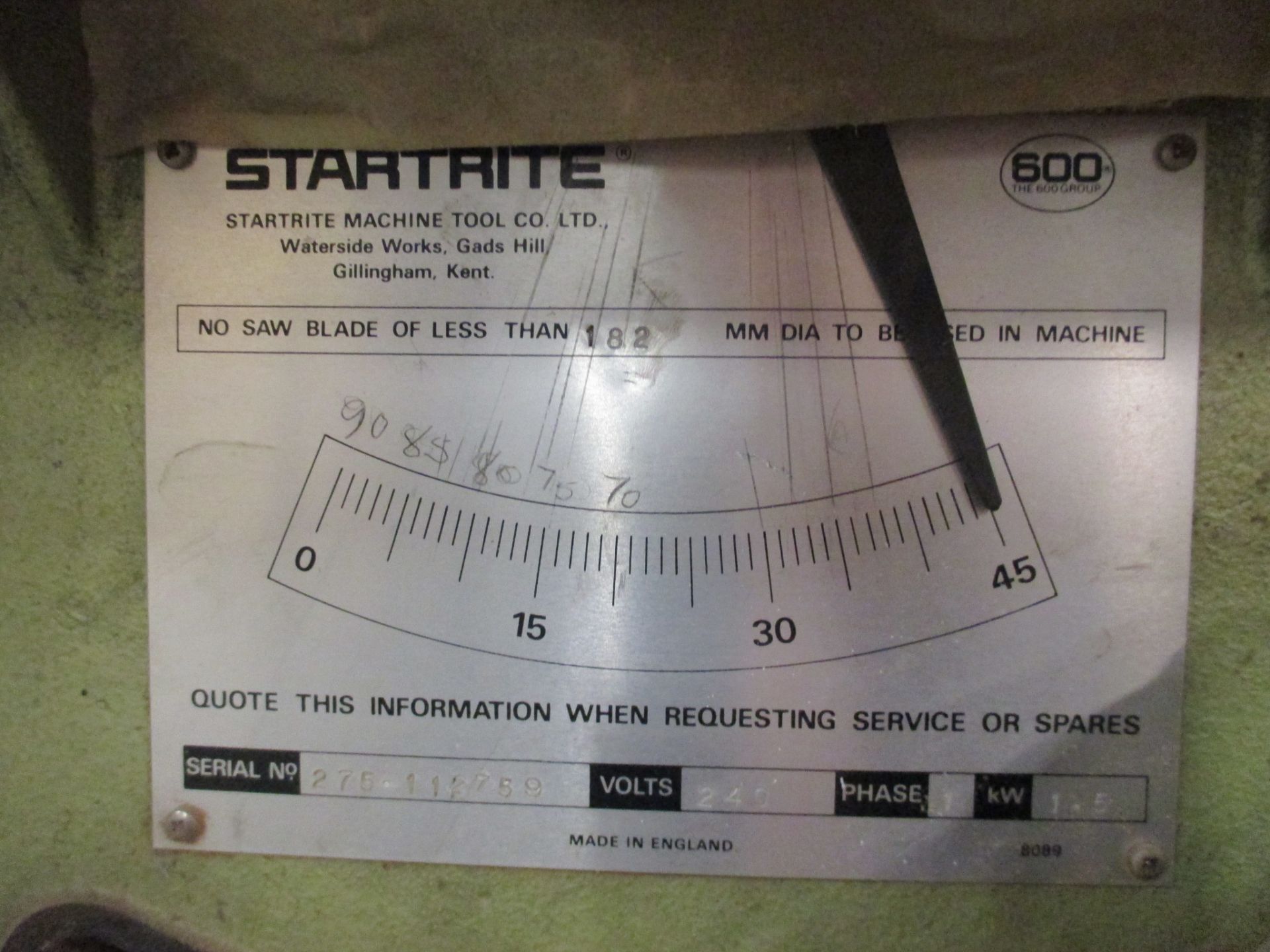 1: Startrite, Tilt Arbor, Table Saw With DCE UMA 154 G5 Extraction , Serial Number: 105.743 2751127 - Image 2 of 4