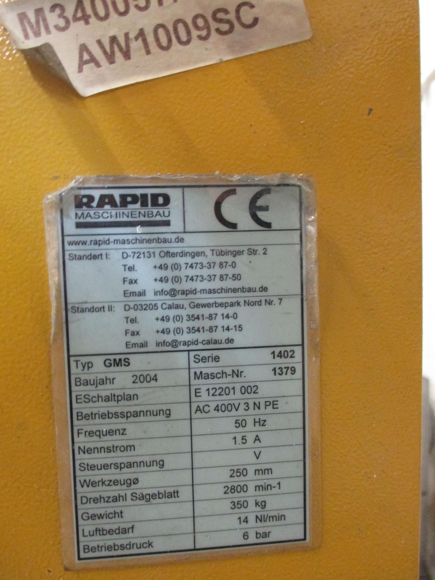 1: Rapid, GMS, Bead Saw, Serial Number: 1402, Year of Manufacture: 2004, with, 1, Pertici, Univer Vi - Image 2 of 7