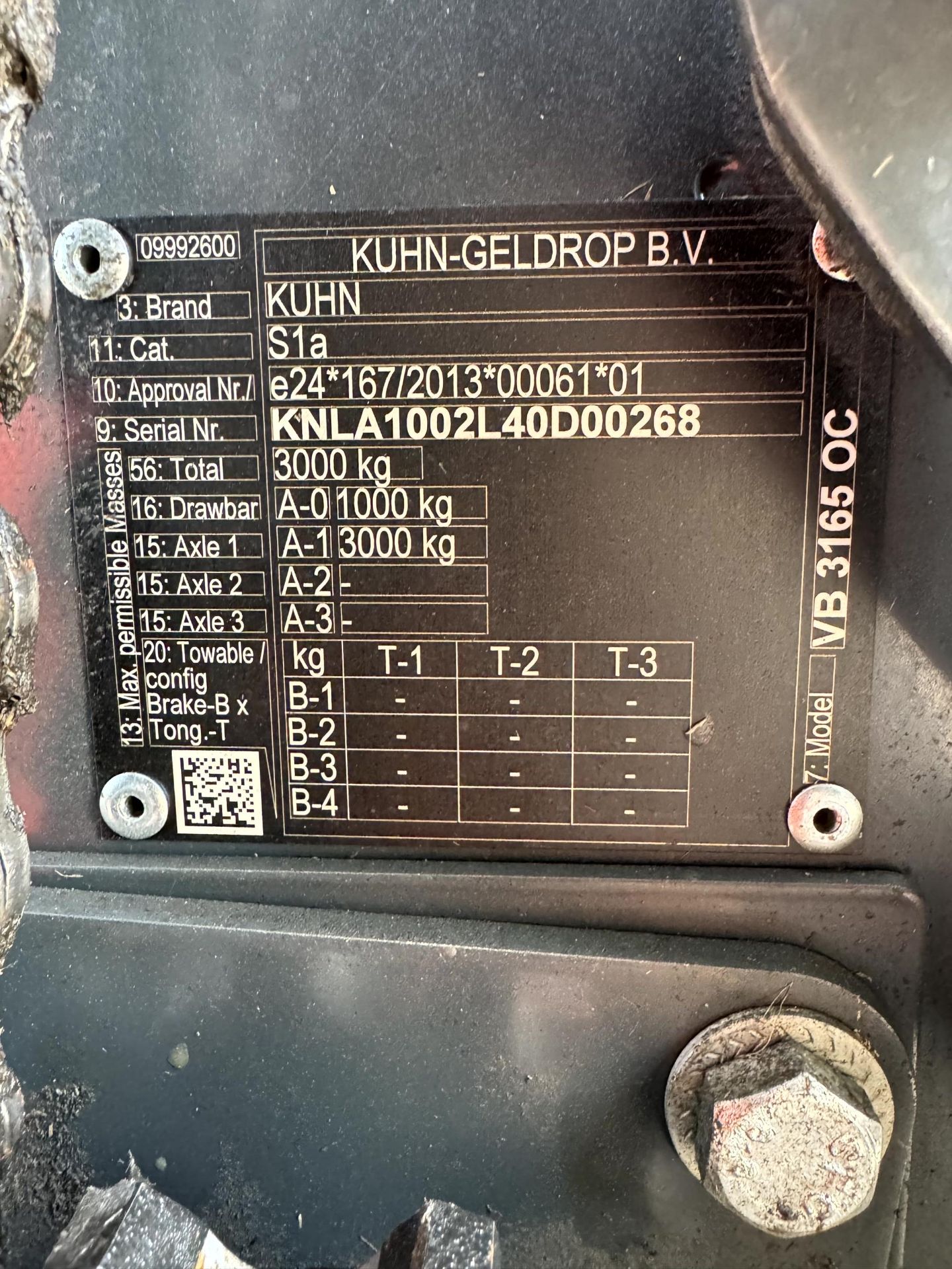 1: Kuhn VB 3165 OC, Progressive Density Round Baler Hours: NIL, Serial Number: KNLA1002L40D00268, Ye - Image 9 of 9