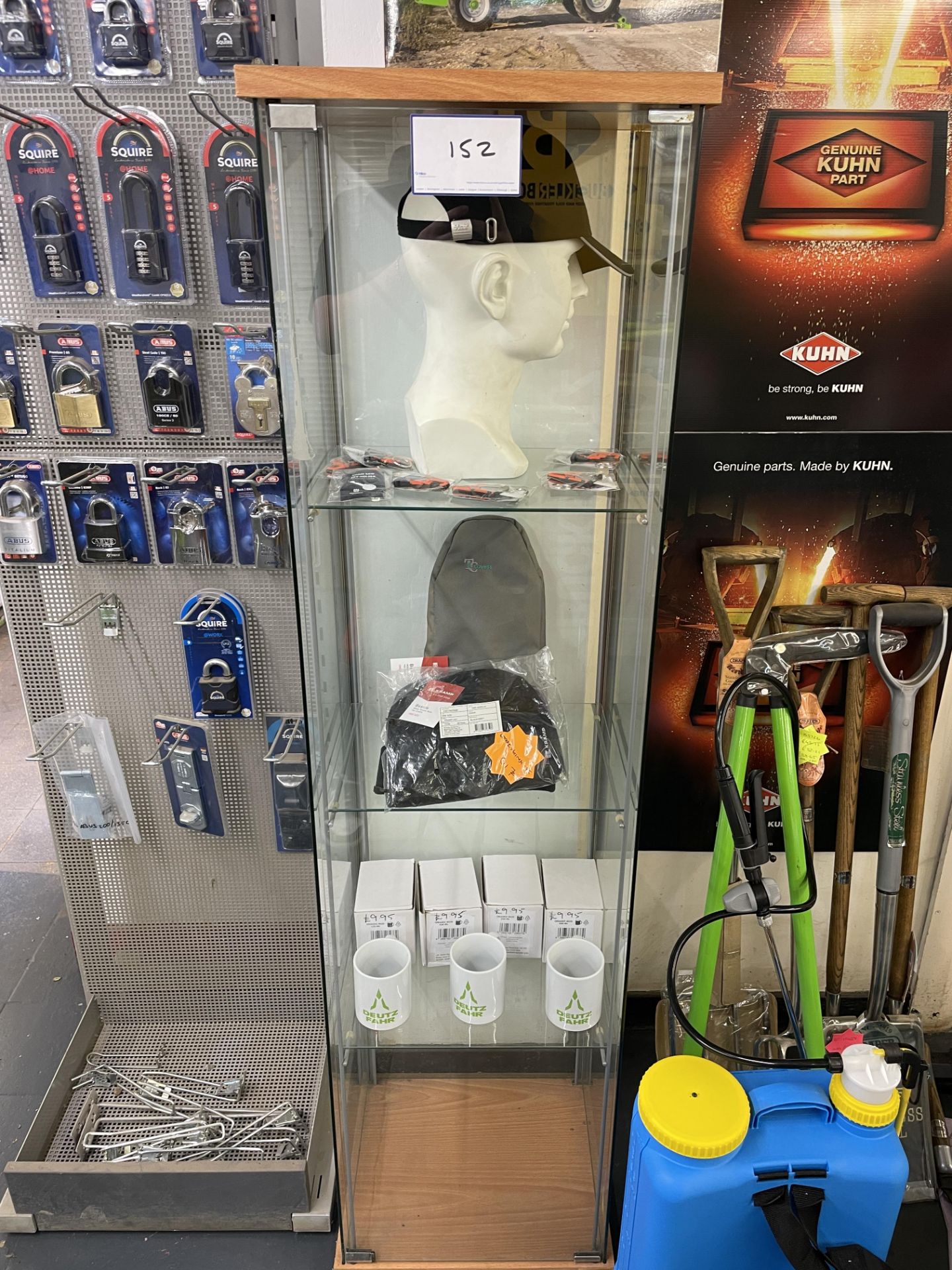 Glass Display Unit & Contents to Include a Display Head, 30: Husqvarna Chain Saw Key Rings, 2: Kramp