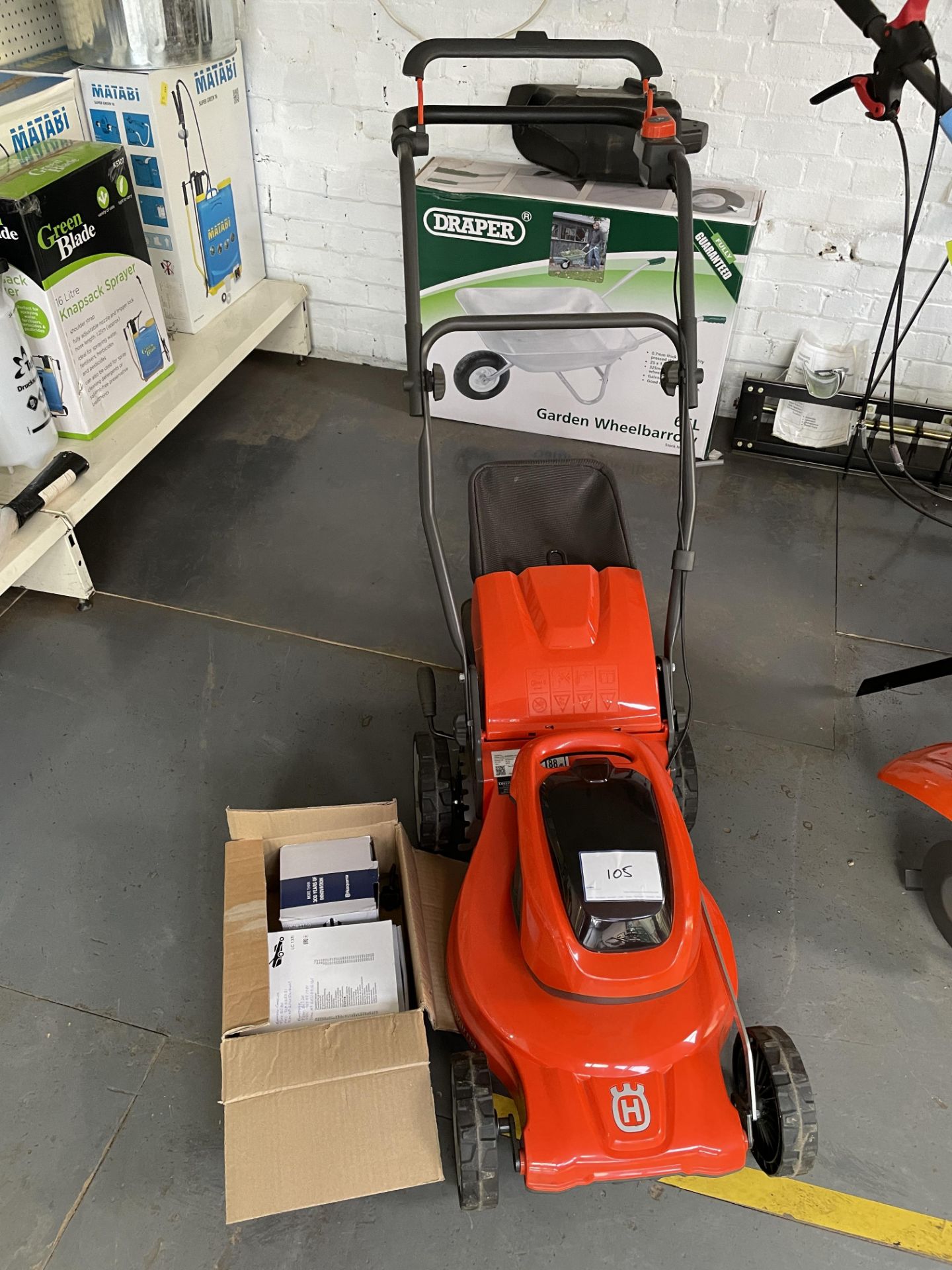 1: Husqvarna Battery Powered Lawn Mower, Date of Manufacture 2021. Serial Number: 20211000066 Comple