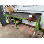 1: Purpose Built Steel Work Bench with Record Steel No. 36 Vice. 250cm (L) x 0.63cm (W) x 100cm (H)