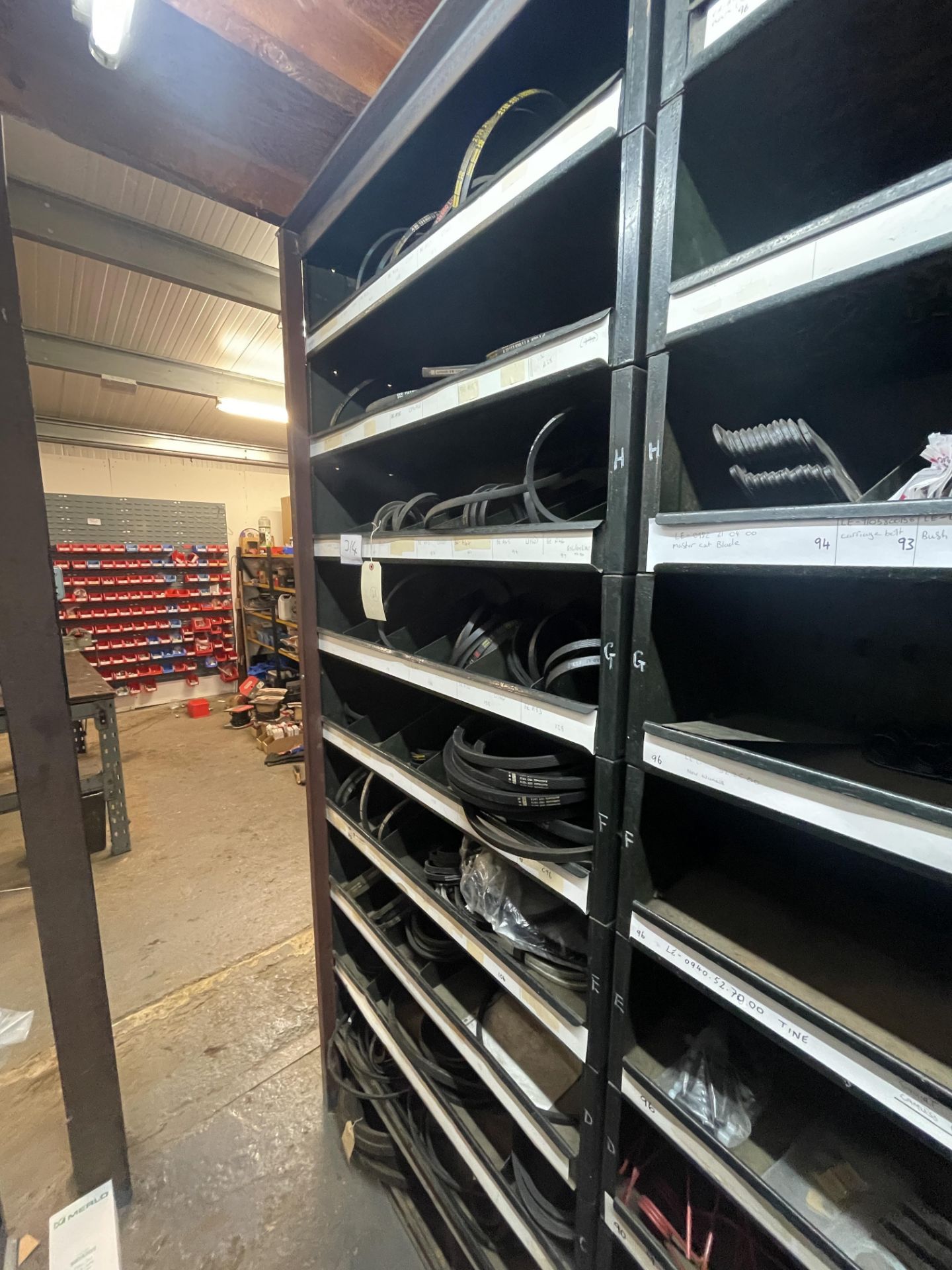 1 Rack of Various Mower Running Belts As Lotted