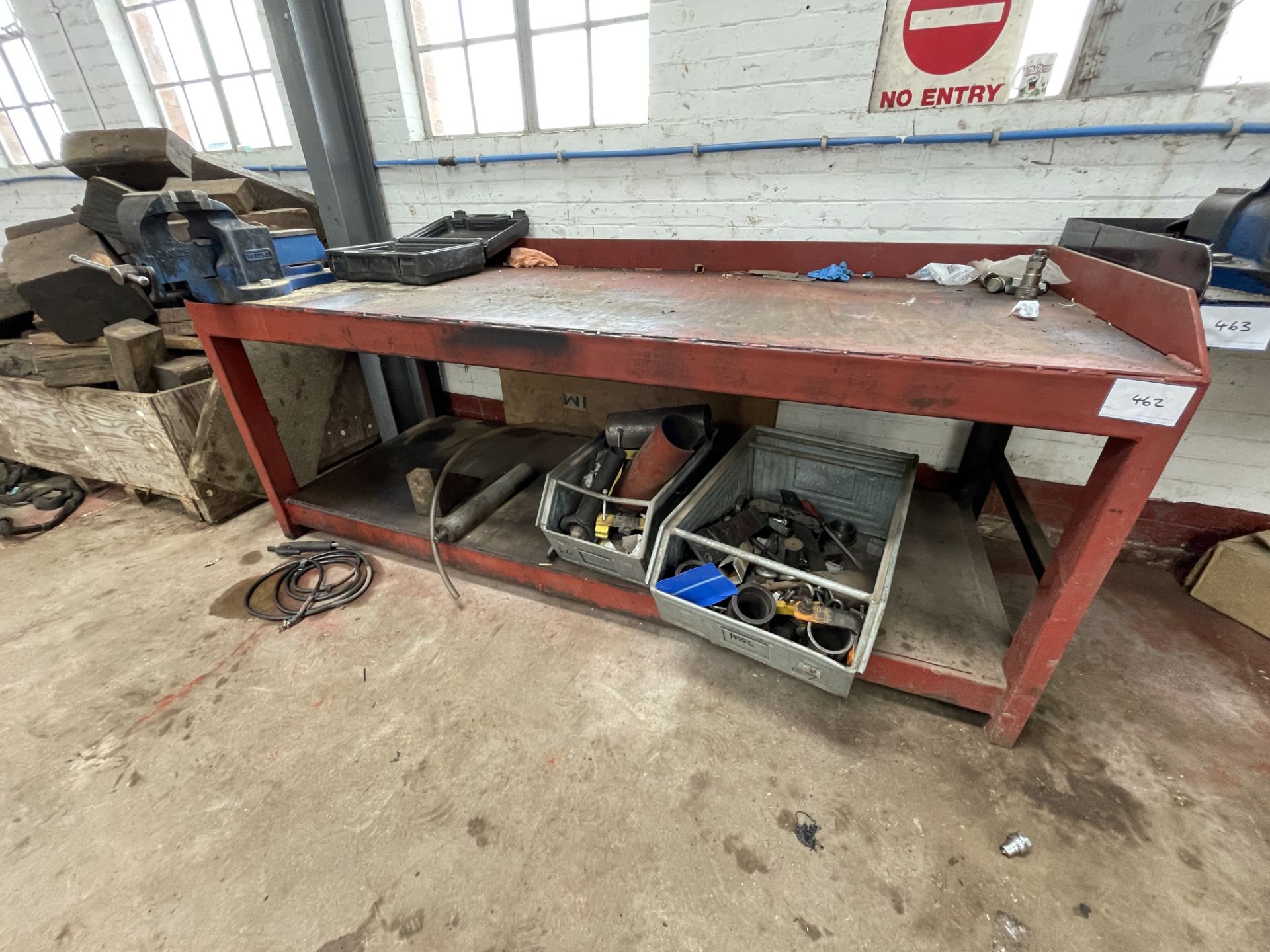 1: Purpose Built Steel Work Bench with Record No. 25 Vice. 230cm (L) x 0.90cm (W) x 0.87cm (H)
