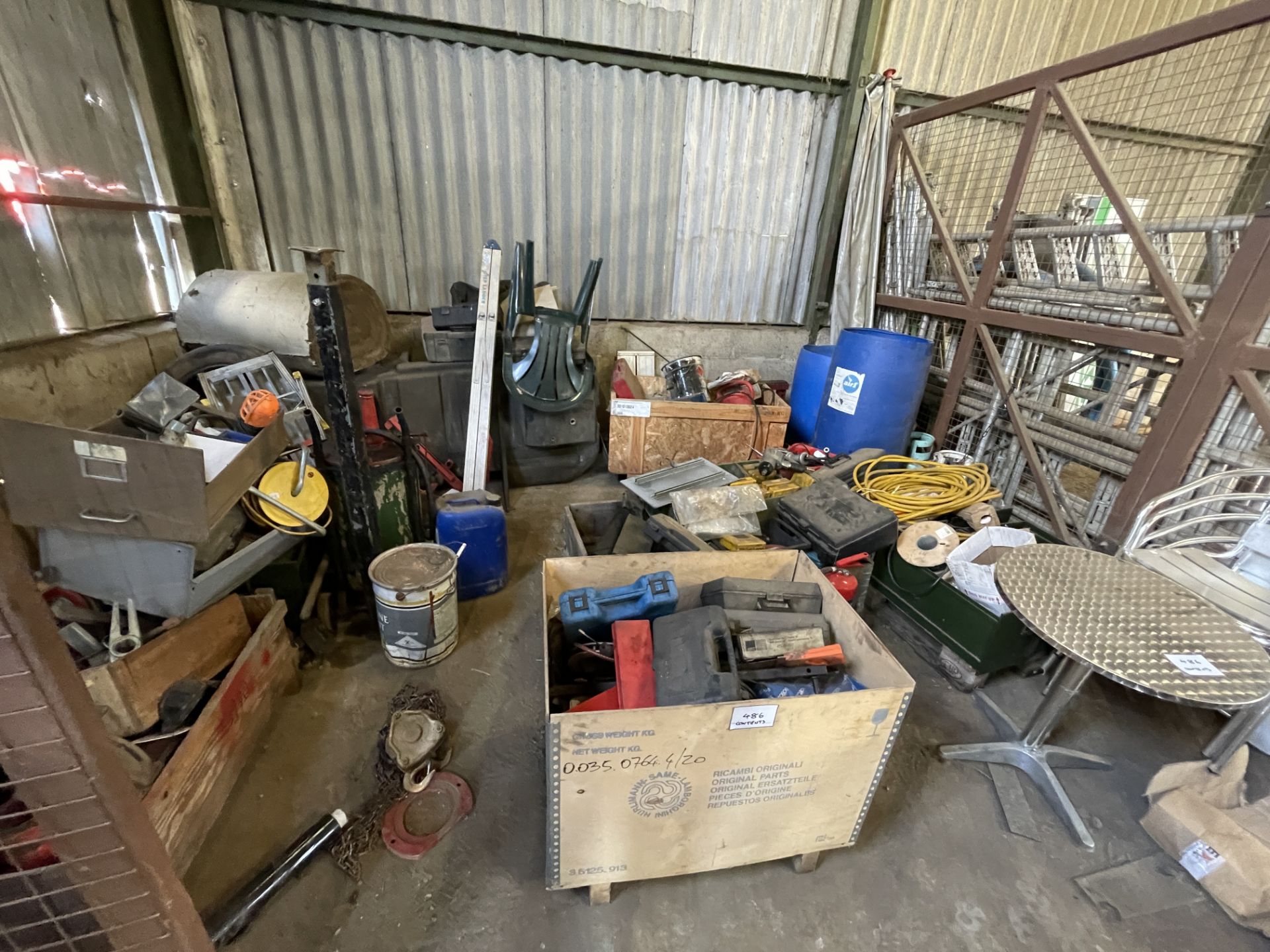 Contents of Cage to Include a Large Quantity of Tool Boxes & Various Used Fixing Equipment As Lotted