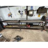 1: Purpose Built Long Steel Work Bench Fitted with Record No. 6 Vice. 430cm (L) x 0.73cm (W) x 100cm