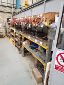 (4) Racks with Contents of Various Size Injection Moulding Screw Tips and Heating Bands as lotted.