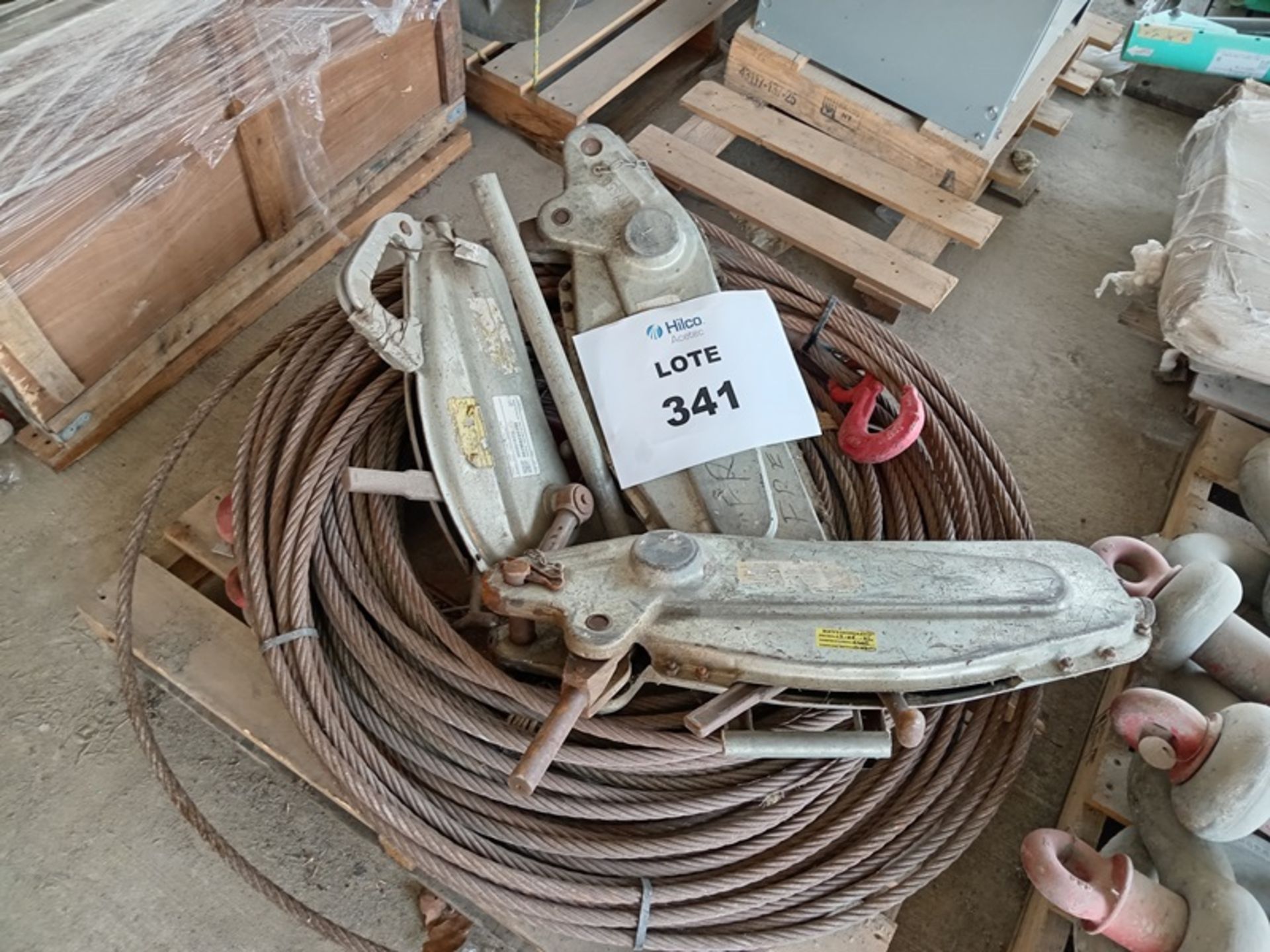 LOT OF (8) PIECES OF RIGGING AND STEEL CABLES