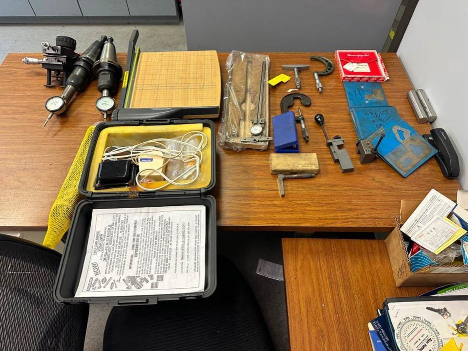 (4) Assorted Height Gauges, Piping, Etch-O-Matic, Micrometers, Paper Cutter, Desks, Filing Cabinets - Image 2 of 2