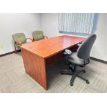 Executive Desk, Cabinet with Contents and (3) Chairs