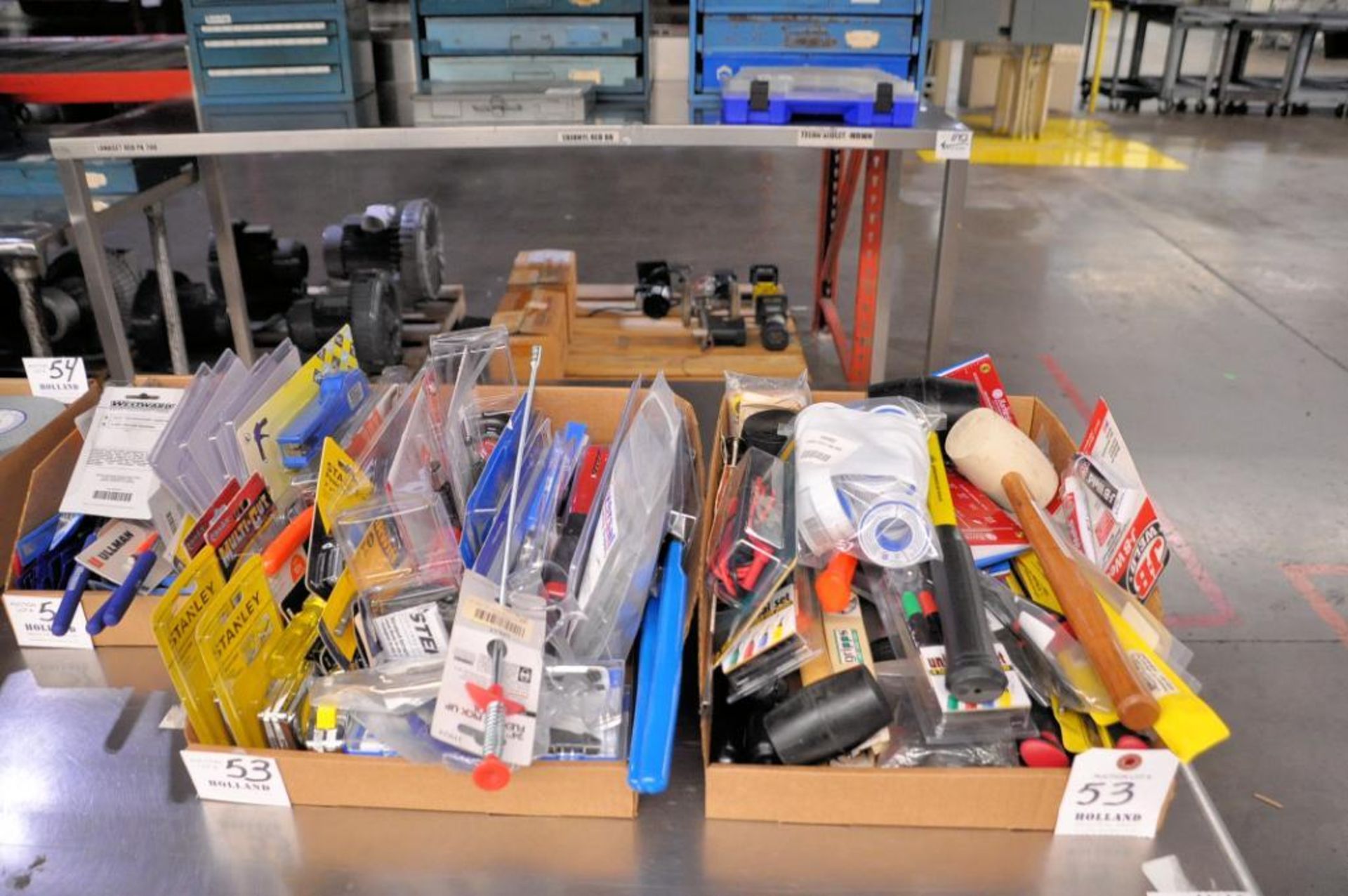 Lot - Mallots, Tweezers, Putty Knives, Utility Blades, Channel Locks, Tape Measures, Pliers