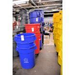 Lot - Rubbermaid Brute Red and Blue Waste Cans in (1) Row