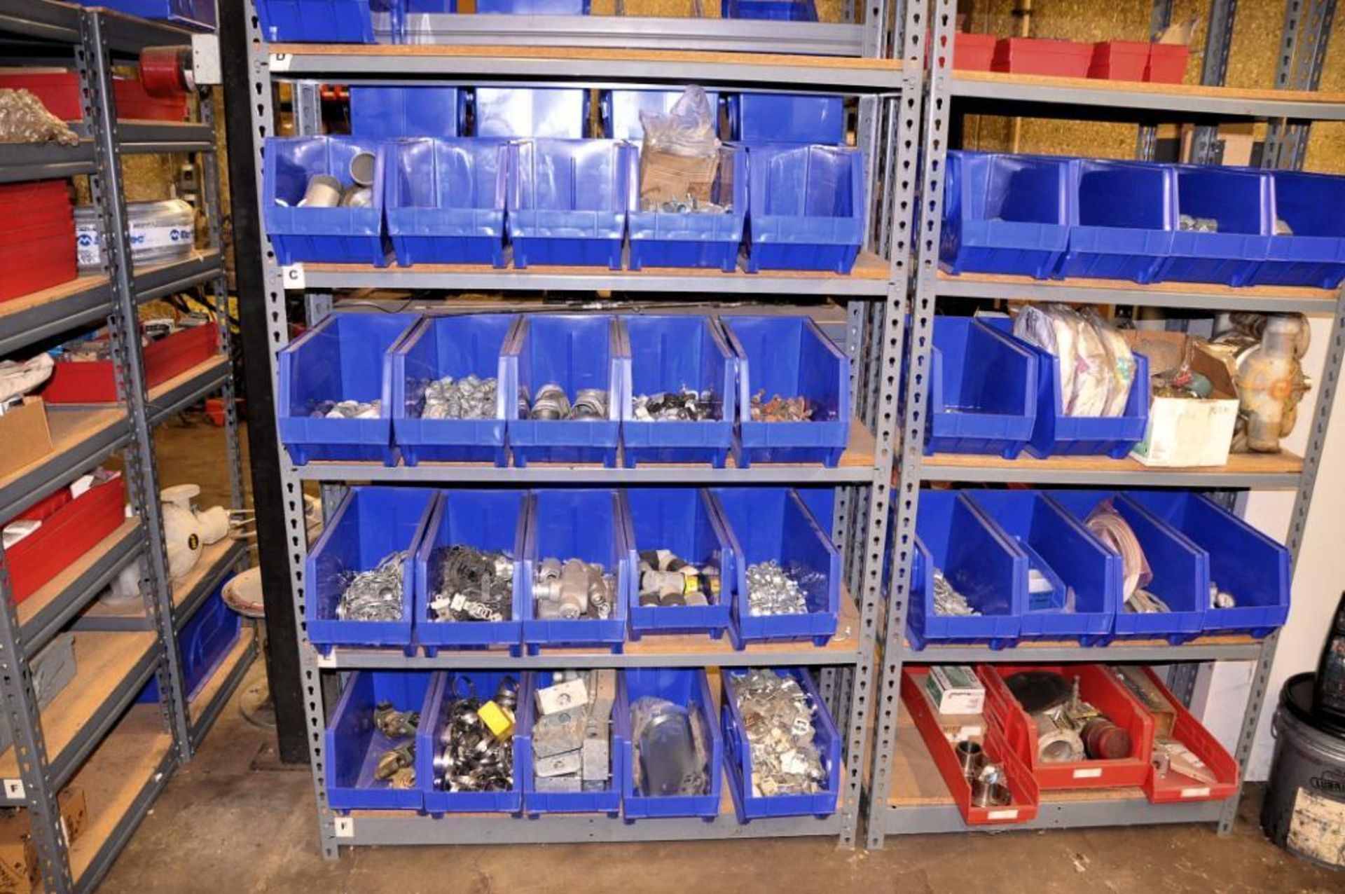 Lot - (8) Sections of Shelving with Diaphragm Pumps, Valves, Electronic Machine Parts, Pipe Fittings - Image 7 of 7