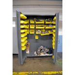 Lot - (1) 2-Door and (1) Single Door Heavy Duty Shop Cabinet with Motors and Machine Parts