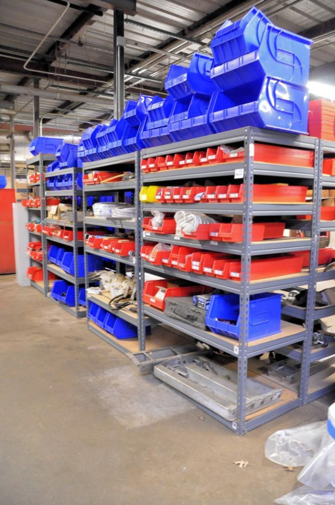 Lot - (8) Sections of Shelving with Diaphragm Pumps, Valves, Electronic Machine Parts, Pipe Fittings - Image 2 of 7