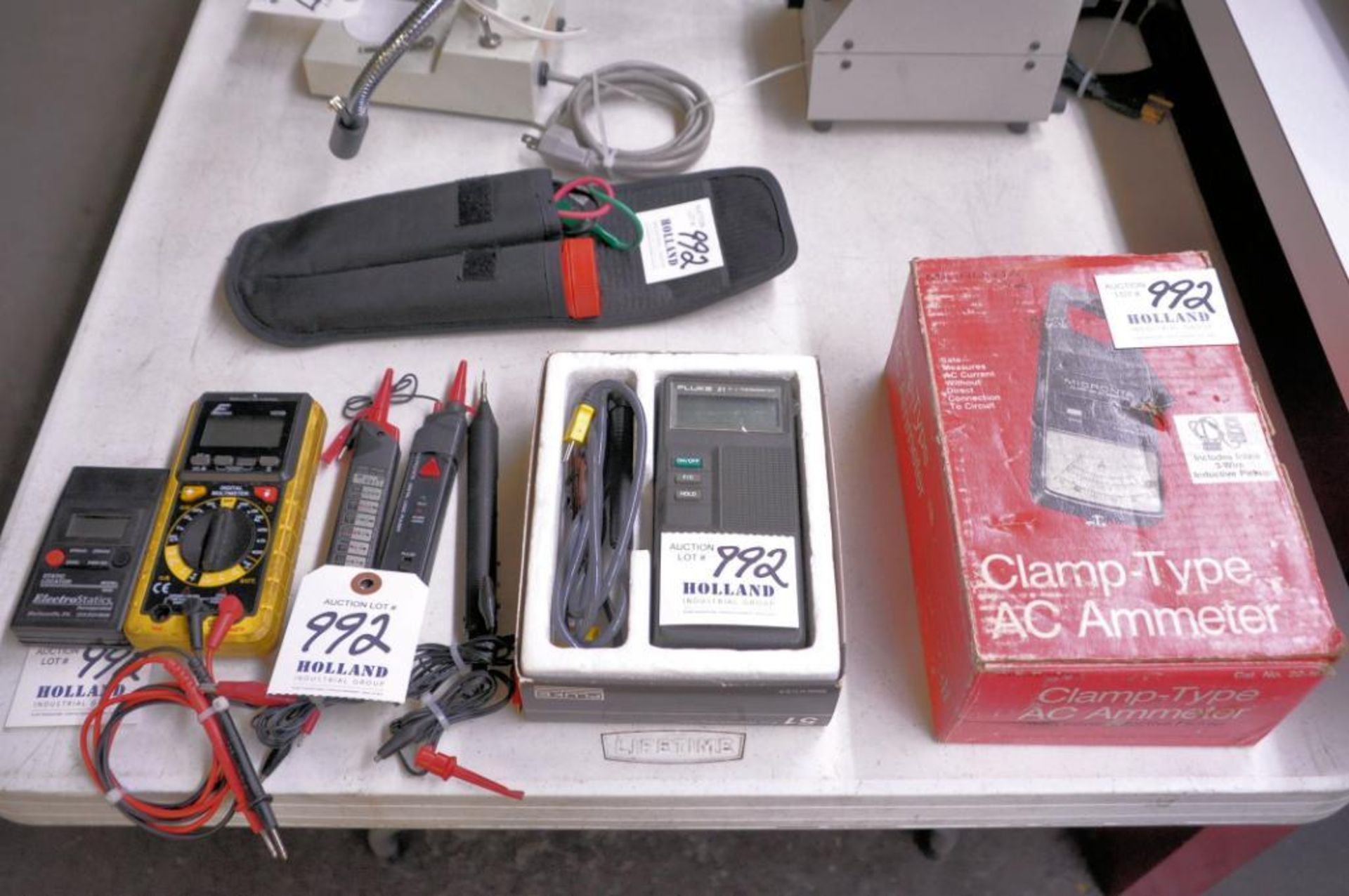 Lot - (2) Logic Pulsers, (1) Static Locator, (1) AC Ammeter, (1) Multimeter, (1) Fluke Thermometer