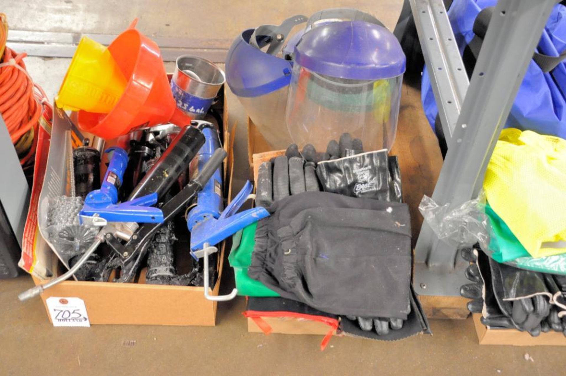 Lot - Safety Gear, Gloves, Safety Shields, Funnels, Hones, Caulk Guns and Grease Guns in (3) Boxes - Image 2 of 2