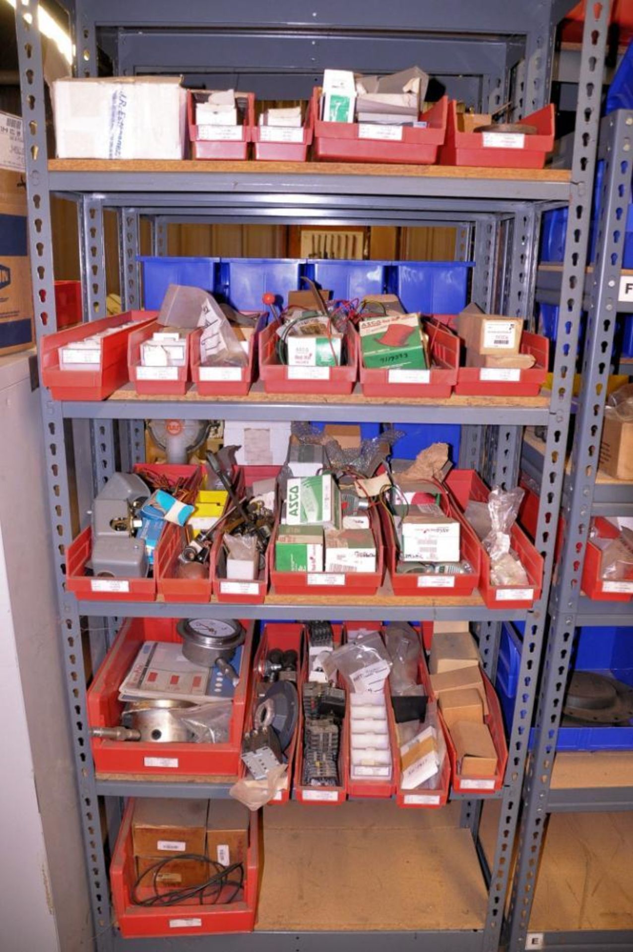 Lot - (8) Sections of Shelving with Diaphragm Pumps, Valves, Electronic Machine Parts, Pipe Fittings - Image 5 of 7