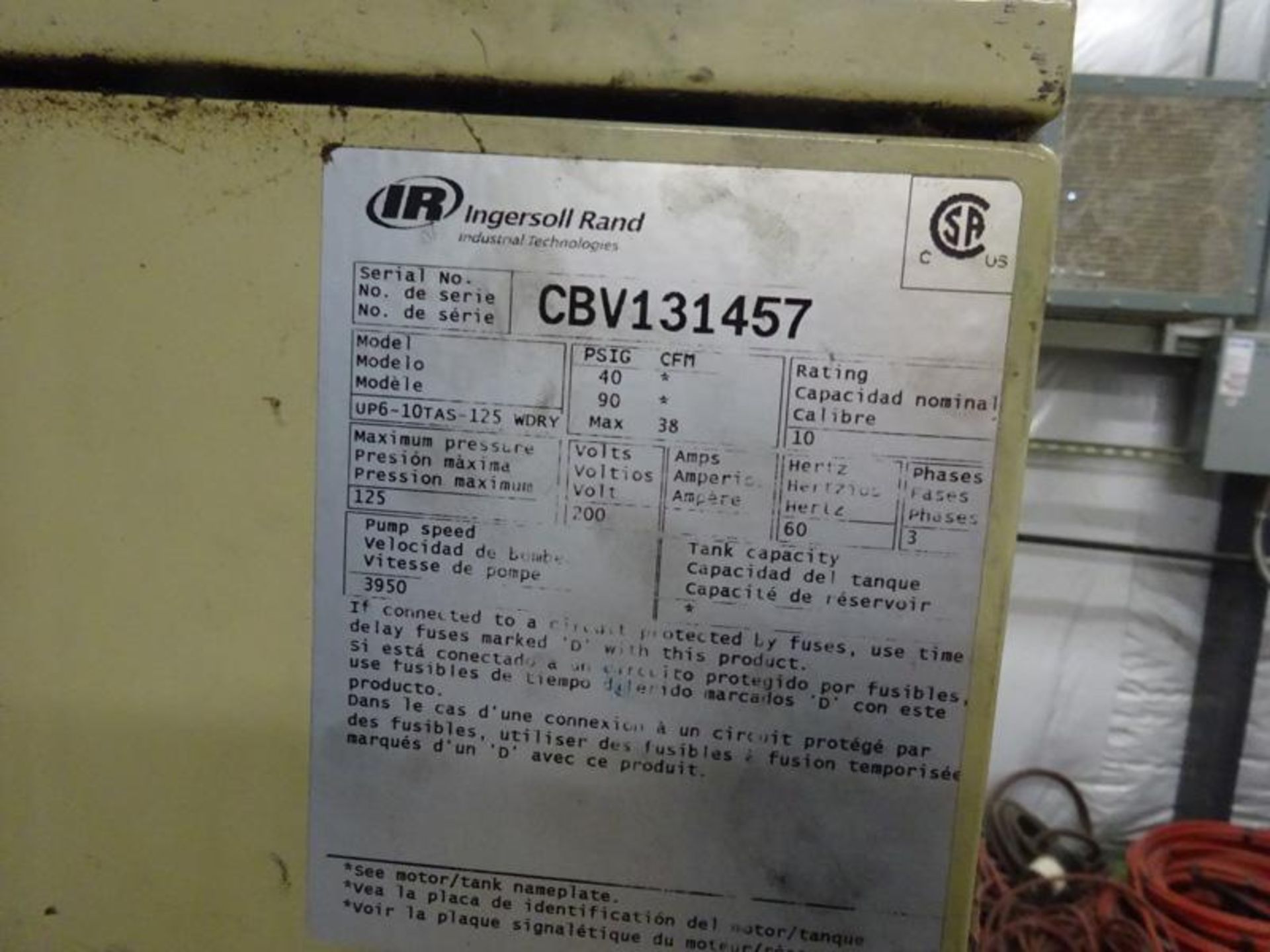 (2) Air Compressors; Ingersoll Rand UP6-10TAS-125 - 10hp Screw Type Air Compressor S/N CBV131457 W/ - Image 2 of 3