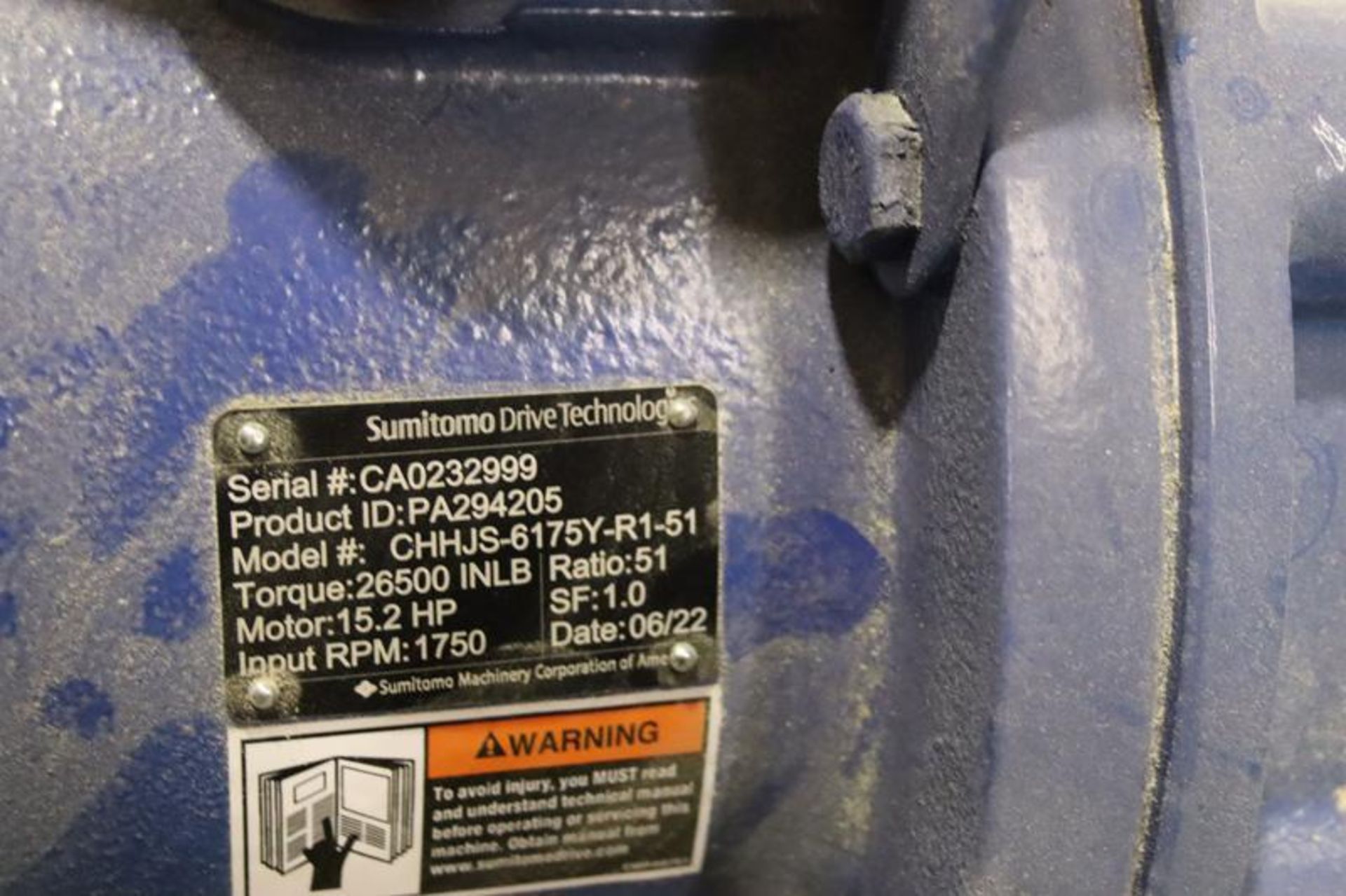 Baldor Motor with Gear Drive, 10HP, 208-230/460, Sumitomo Drive Model CHHJS-6175Y-R1-51, Torque 2650 - Image 3 of 3