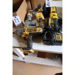 (3) DeWalt Battery Tools, (3) Chargers, (2) New Batteries