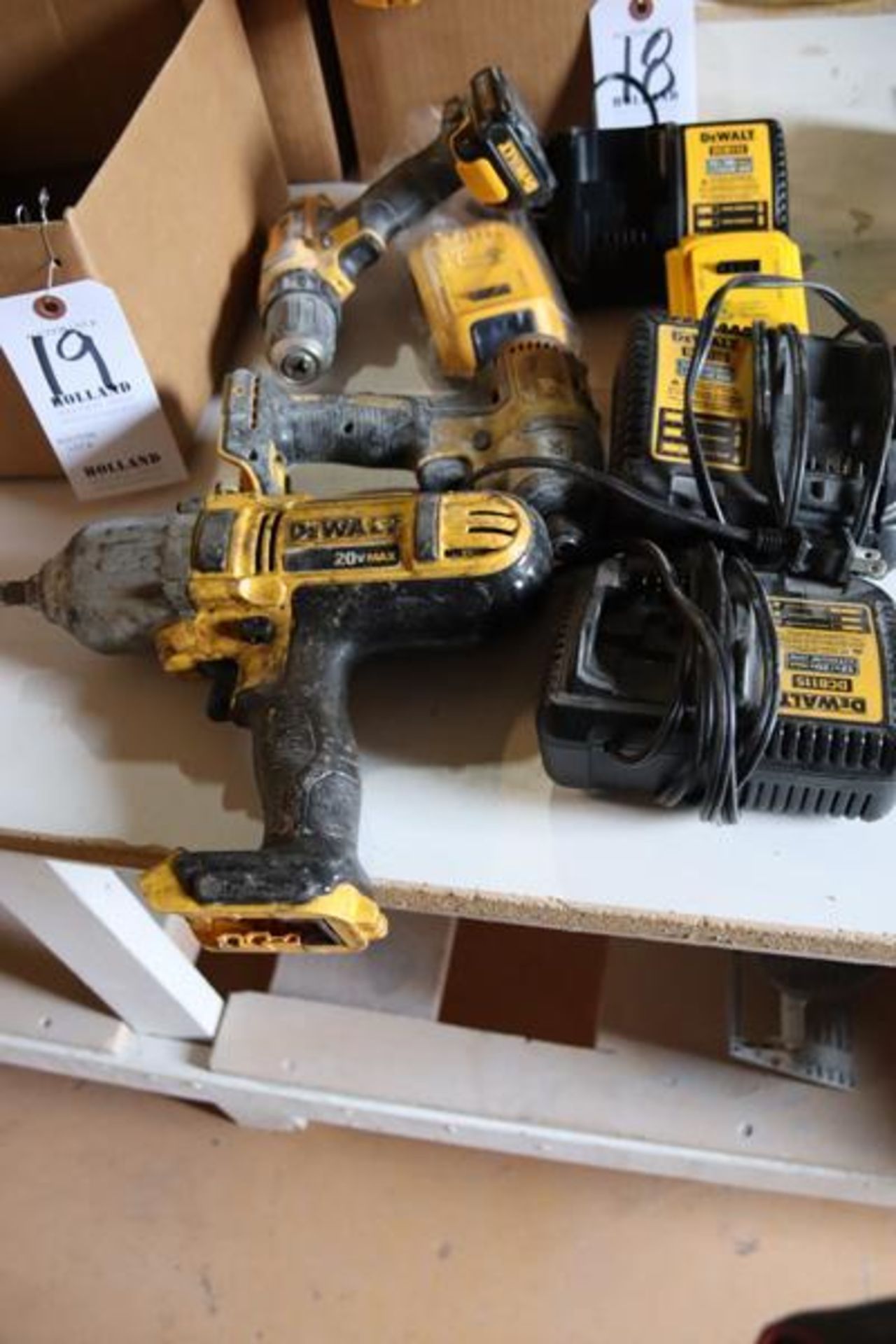 (3) DeWalt Battery Tools, (3) Chargers, (2) New Batteries