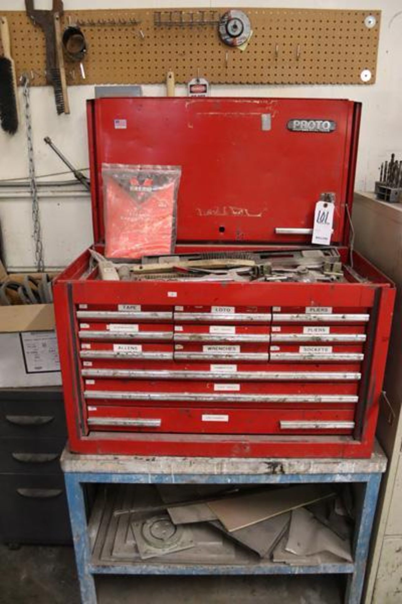 Proto ToolBox with Content-Clamps, Wrenches, Drill Bits, Allen Wrenches, Files, Etc.