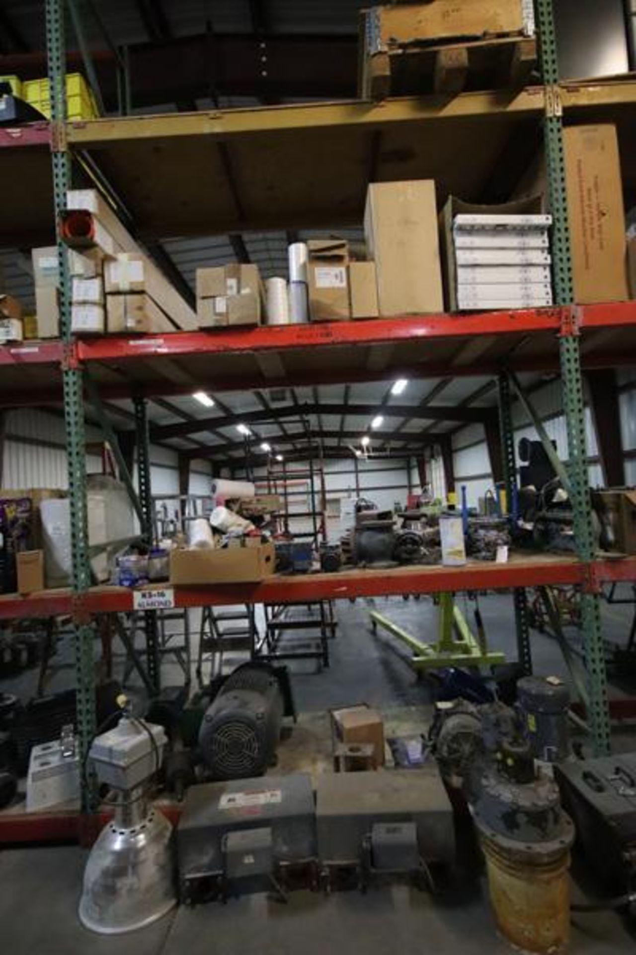 4-Sections of Pallet Racking with Contents- Motors, Switches, Compressor Parts, Lights, Filters, Val - Image 3 of 6