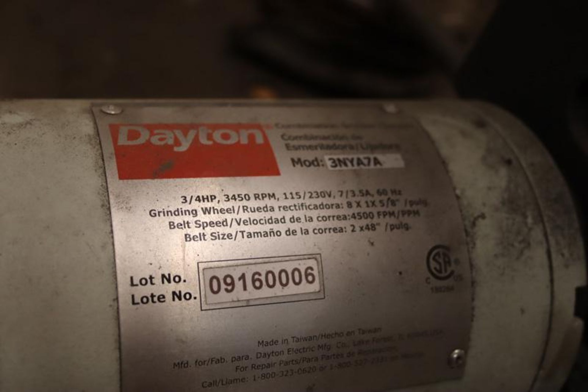 Dayton Combintion Grinder/Sander, Model 3NYA7A, 3/4 HP, 115/230 - Image 2 of 2