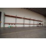 8-Sections of Pallett Racking- 9-Uprights Appx. 15'x38", 32- 12' Cross Bars, Plywood Decking