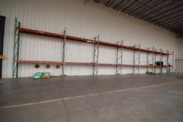 8-Sections of Pallett Racking- 9-Uprights Appx. 15'x38", 32- 12' Cross Bars, Plywood Decking