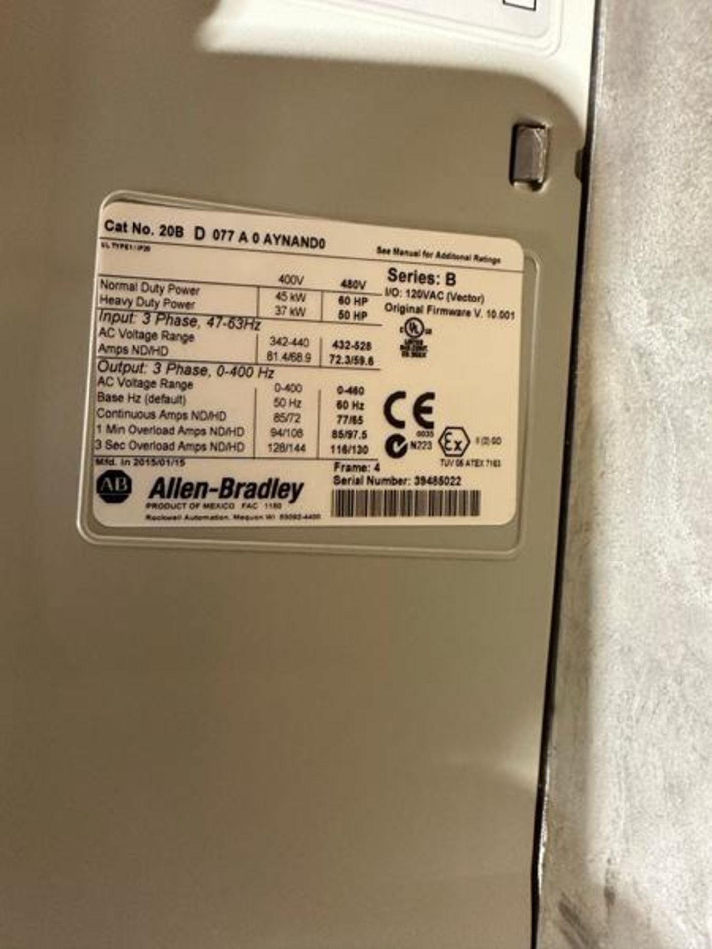 ALLEN BRADLEY 20BD077A0AYNAND0 POWERFLEX 700 DRIVE VFD 60 HP - Image 3 of 4