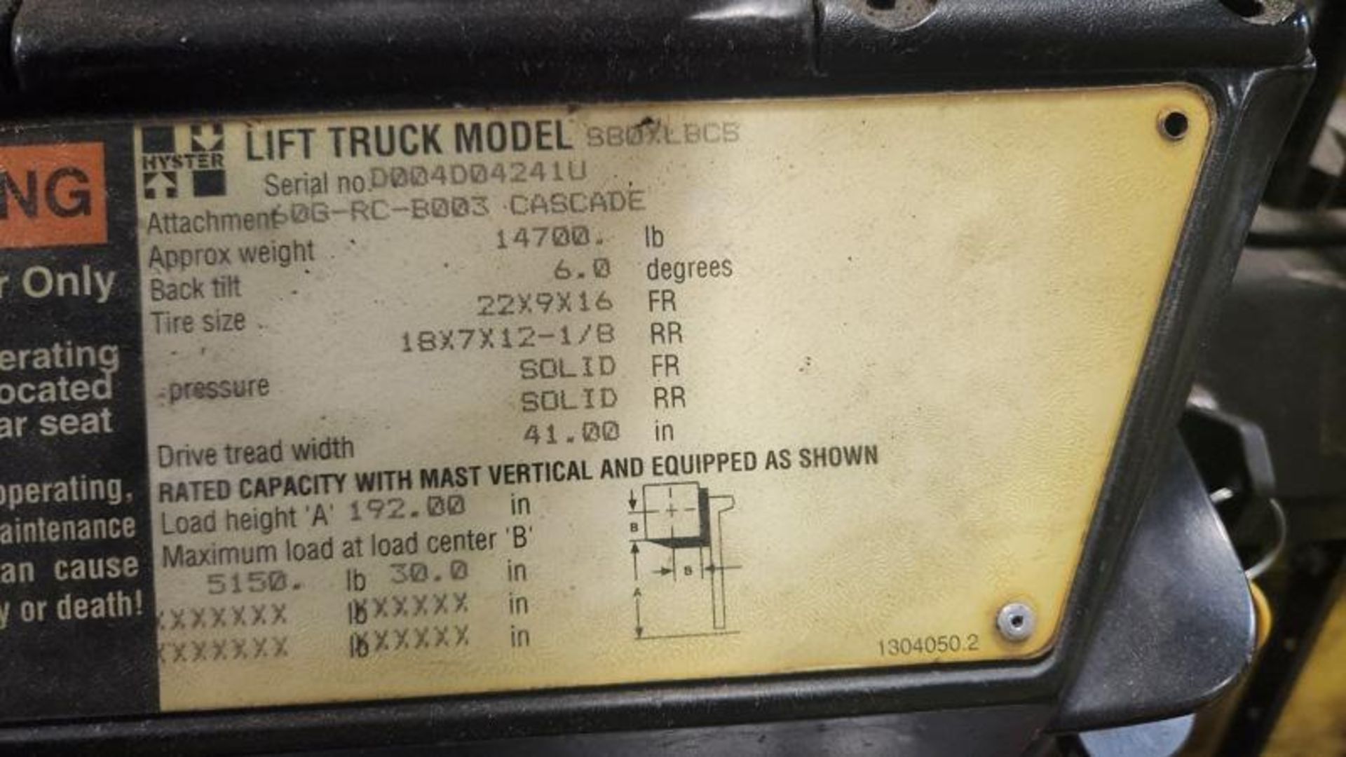 8,000 POUND HYSTER MODEL S80XLBCS BOX CAR SPECIAL FORKLIFT - Image 2 of 2