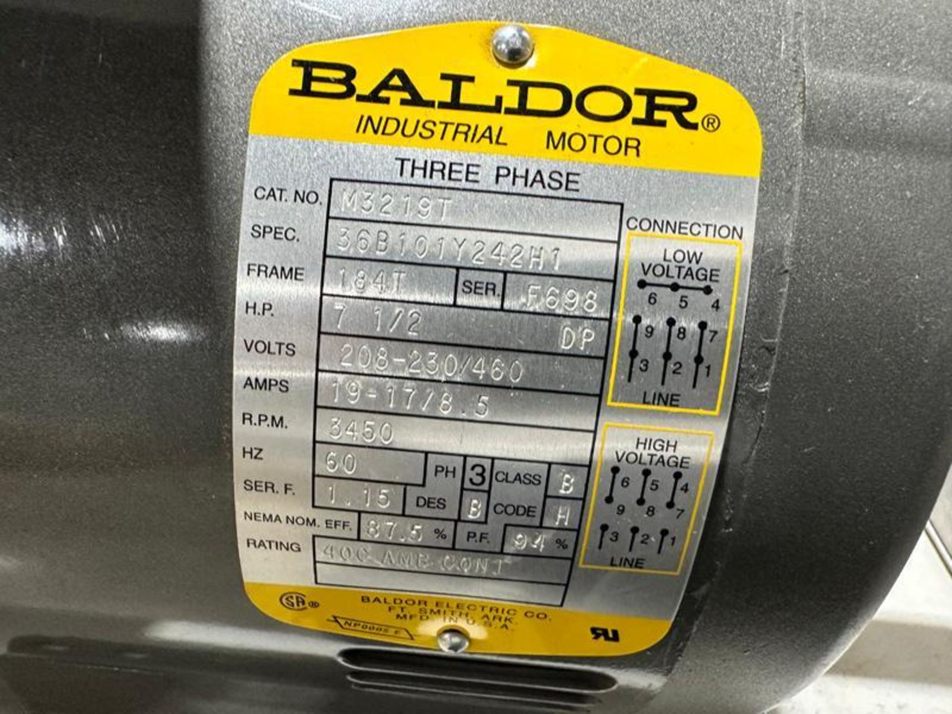 BALDOR RELIANCE M3219T AC MOTOR - Image 3 of 3