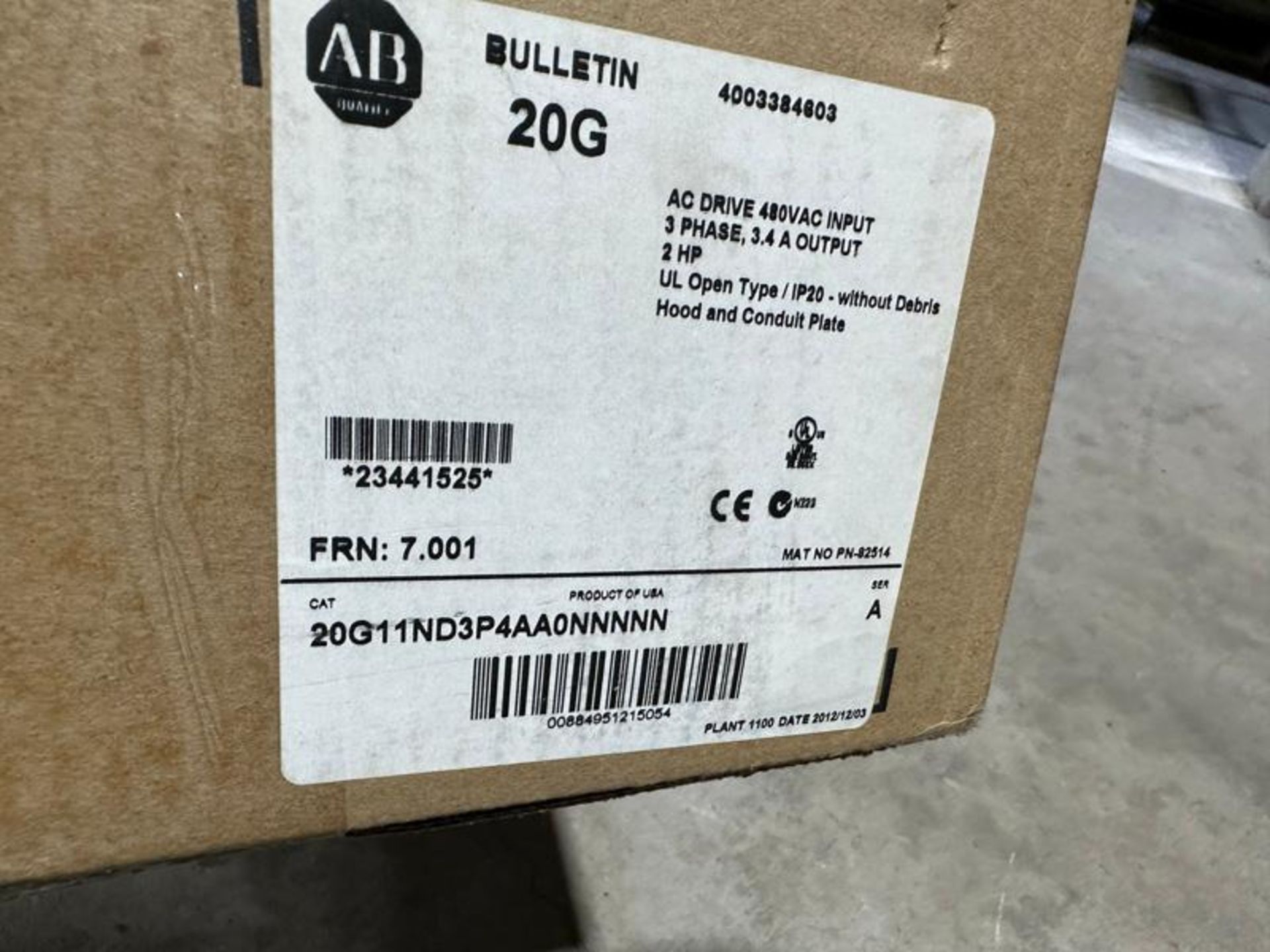 ALLEN BRADLEY 20G11ND3P4AA0NNNNN AC DRIVE COOLED POWERFLEX 755 - Image 2 of 2