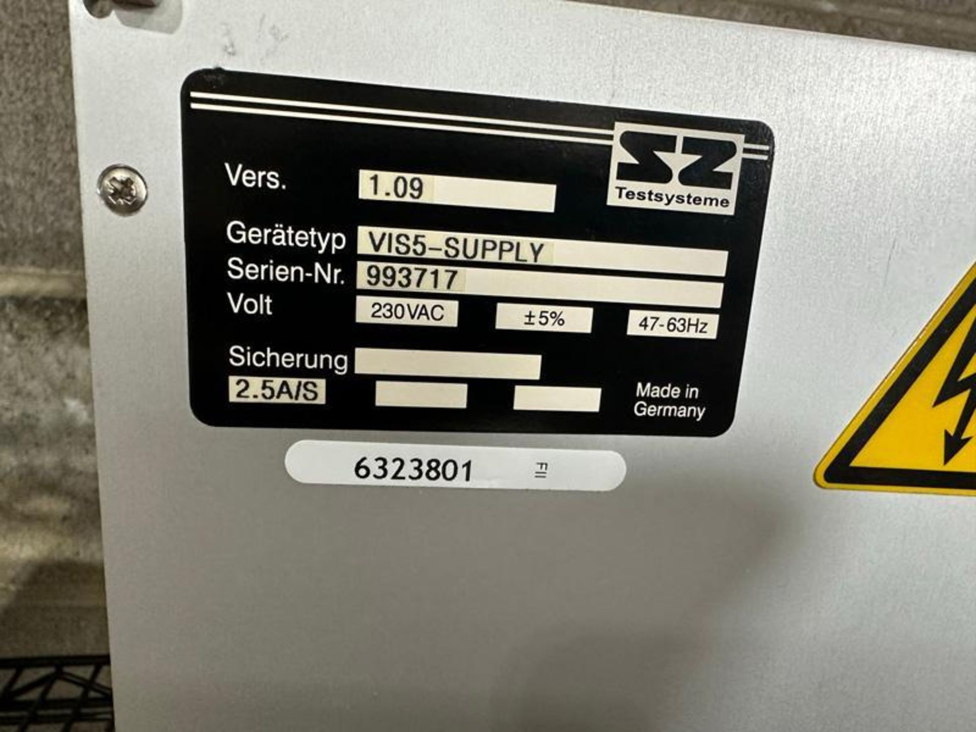 SZ TESTSSYSTEME VIS5-SUPPLY POWER SUPPLY S/N 993717 - Image 2 of 4