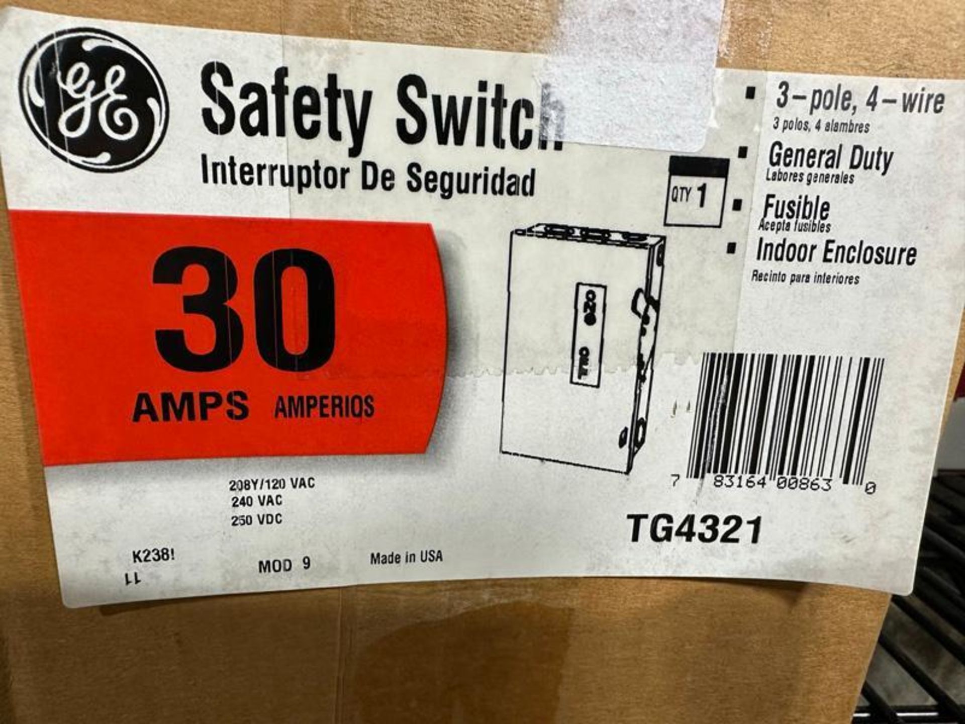 General Electric TG4321 Enclosed Safety Switch 30A 240VAC/250VDC - Image 2 of 3