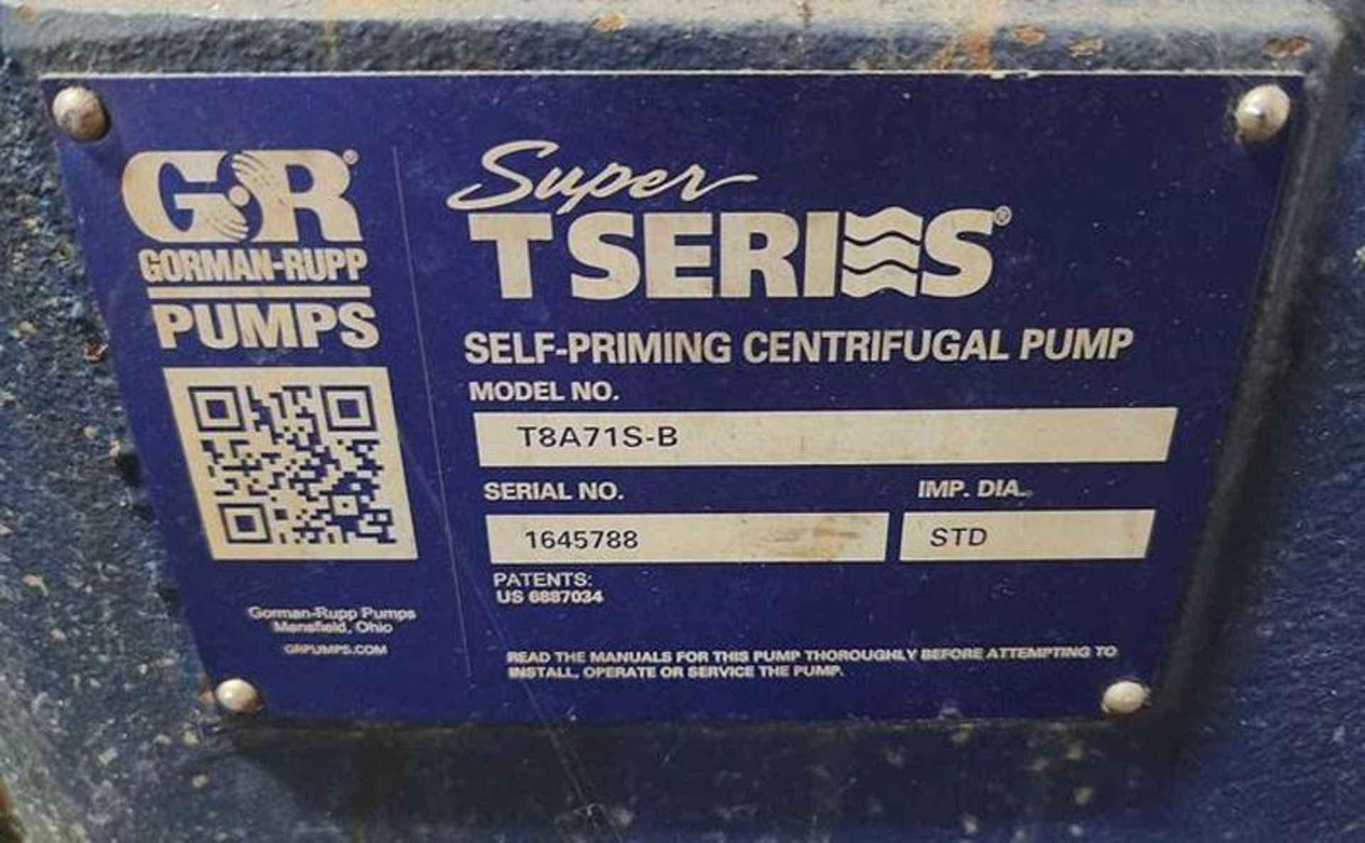 GORMAN RUPP MODEL T8A71S-B SUPER T SERIES SELF PRIMING CENTRIFUGAL PUMP - Image 2 of 3