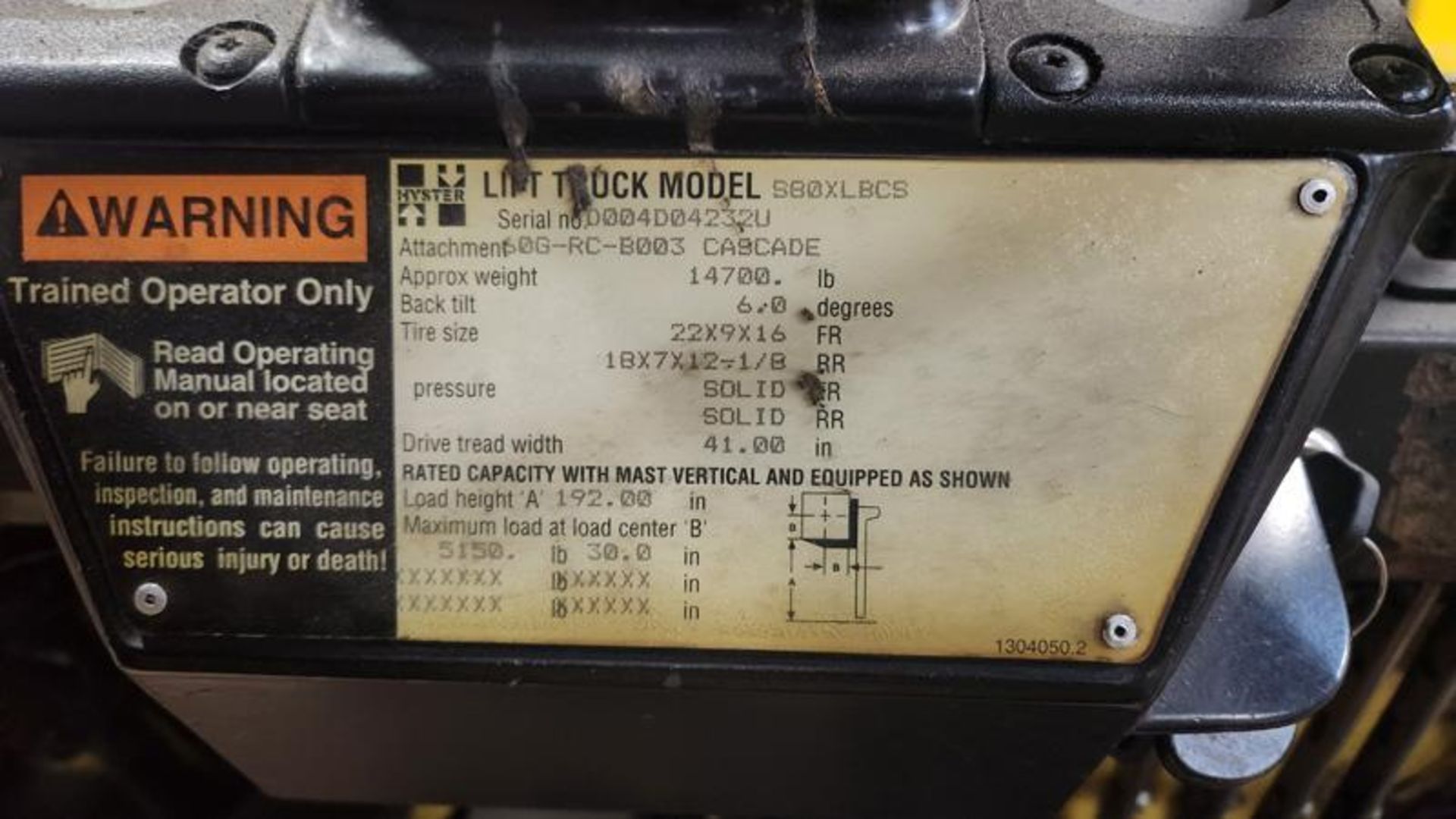 8,000 POUND HYSTER MODEL S80XLBCS BOX CAR SPECIAL FORKLIFT - Image 2 of 2