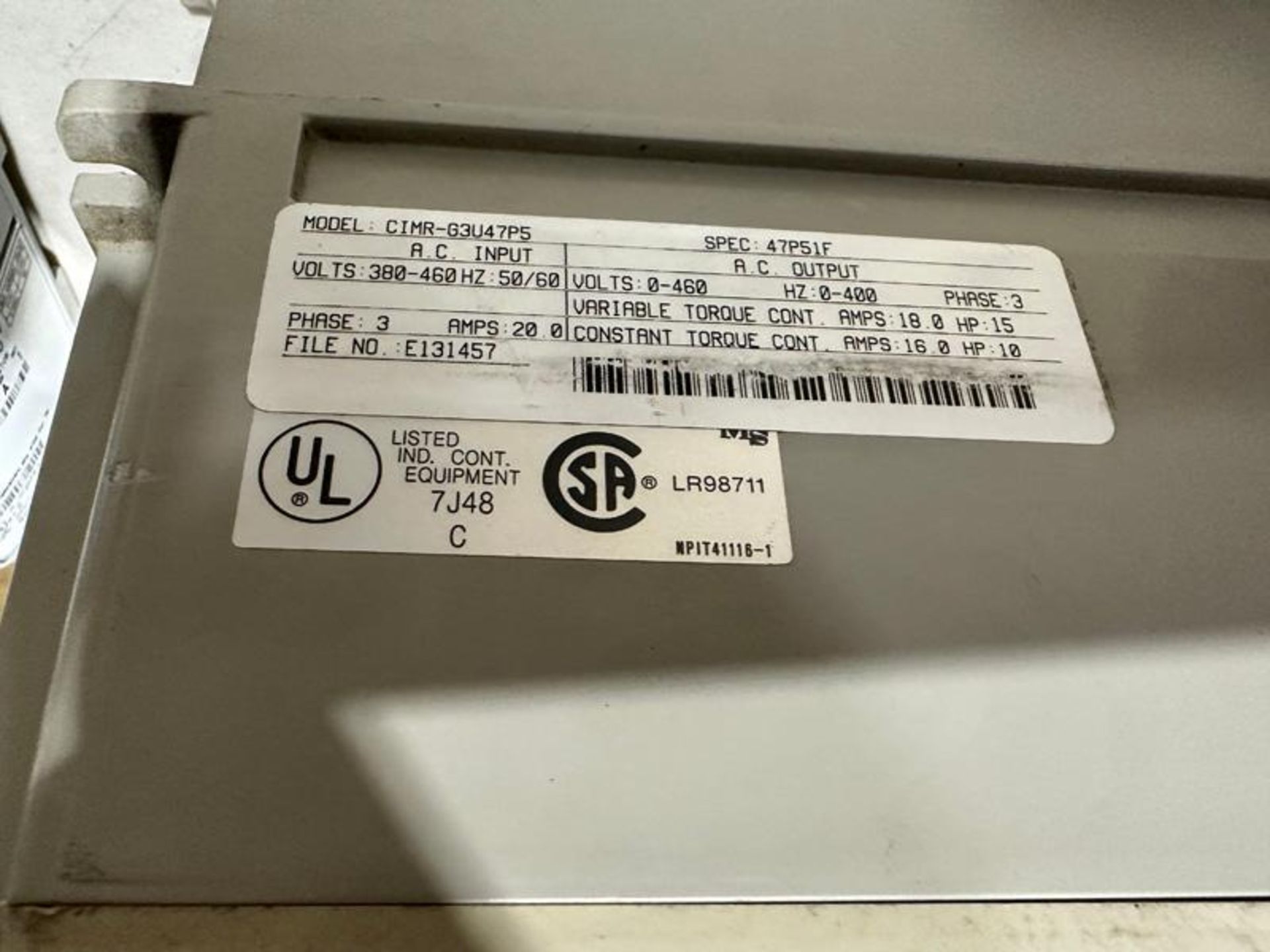 EMS CIMR-G3U47P5 Variable Frequency AC Drive 10-15Hp 380-460VAC #1693 - Image 3 of 4