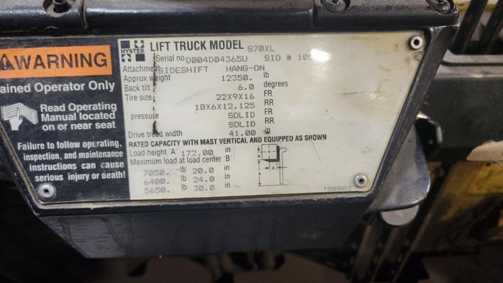 7,000 POUND HYSTER MODEL S70XL FORKLIFT - Image 2 of 2