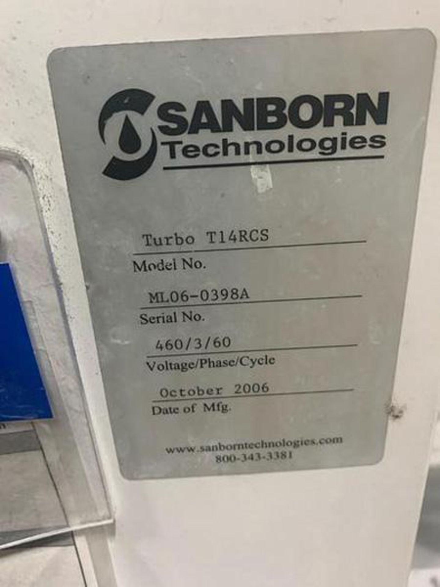 SANBORN TECHNOLOGIES MODEL TURBO T14RCS CENTRIFUGE 2006 - Image 4 of 4