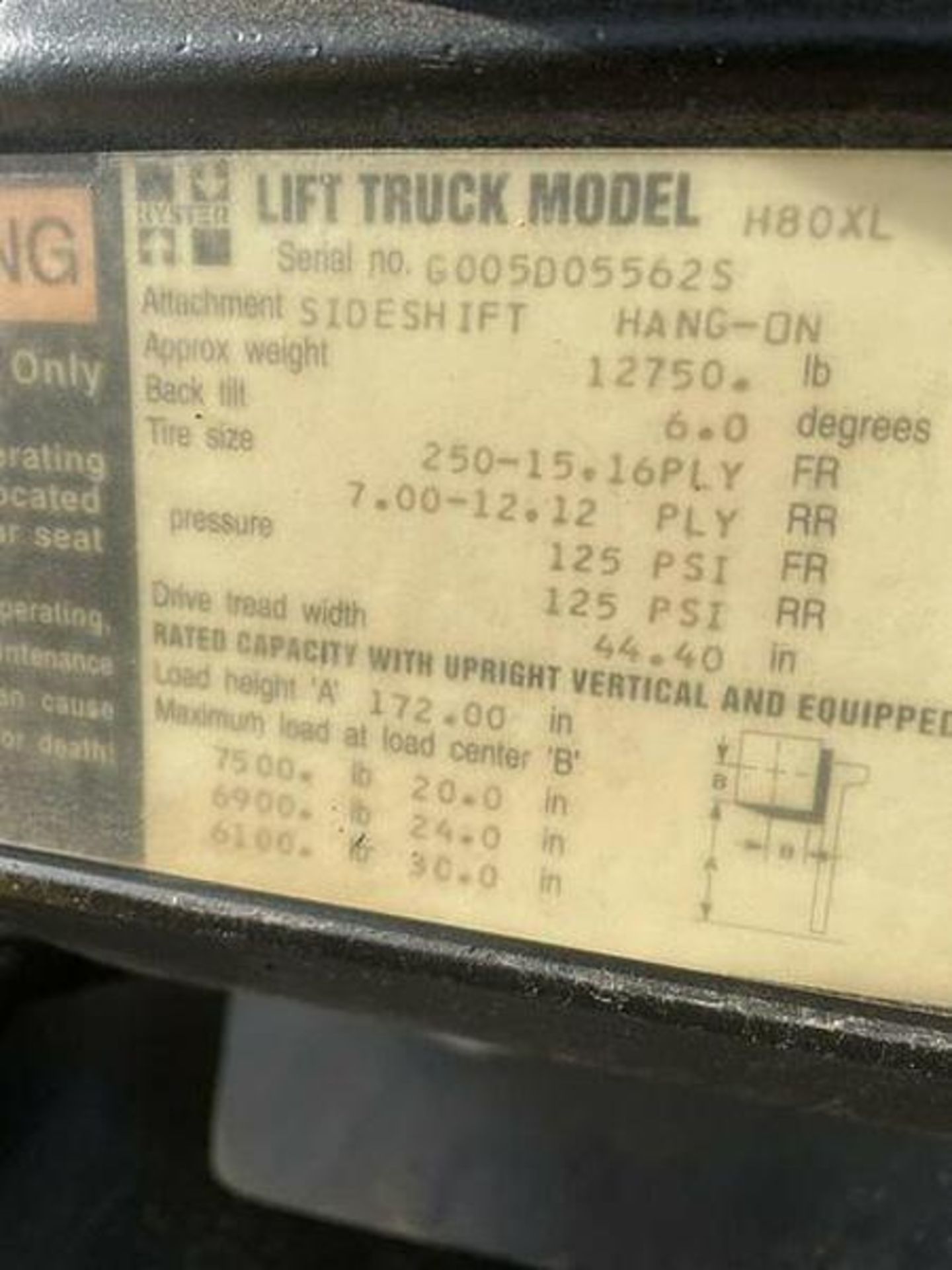 8,000 POUND HYSTER MODEL H80XL PNEUMATIC TIRE TRIPLE STAGE FORKLIFT WITH SIDESHIFT - Image 8 of 10